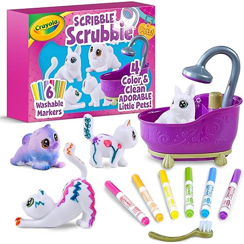 Crayola Scribble Scrubbies Glam Pack (4 Pets), Holiday for Kids, Washable Pet Care Toy, Coloring Animal Craft, Stocking Stuffer Toys for Girls & Boys, 3+