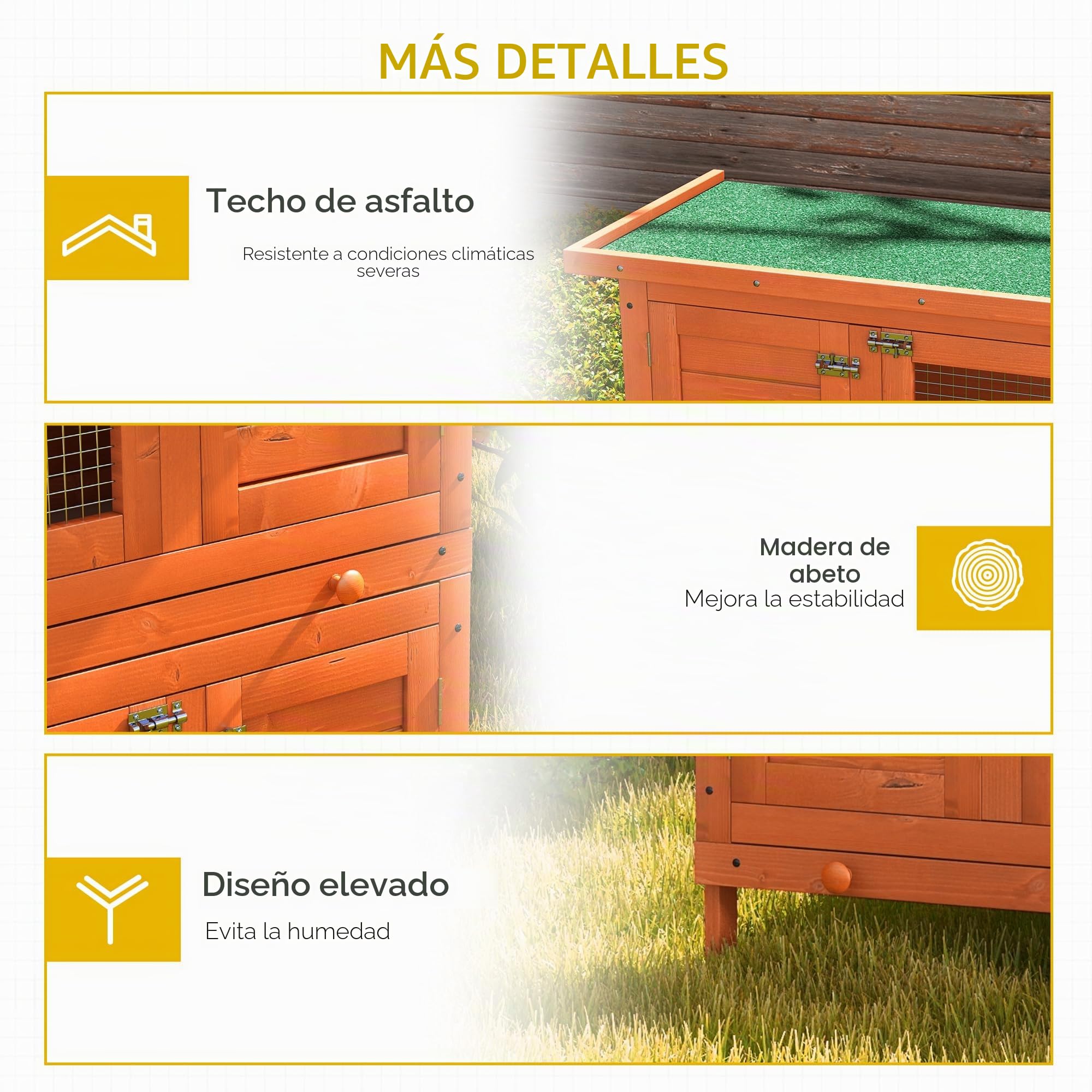 PawHut Jaula de Madera para Conejos de 2 Pisos con Bandeja Deslizante