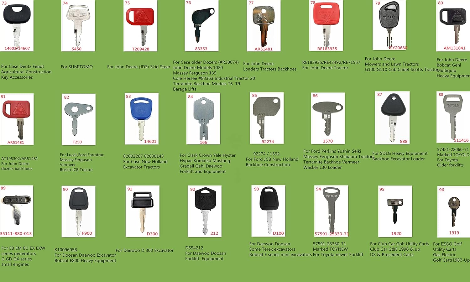 Equipment Key 100pcs Universal Key Set for Heavy Construction Excavator Loader Wheel Loader Tractor Forklift