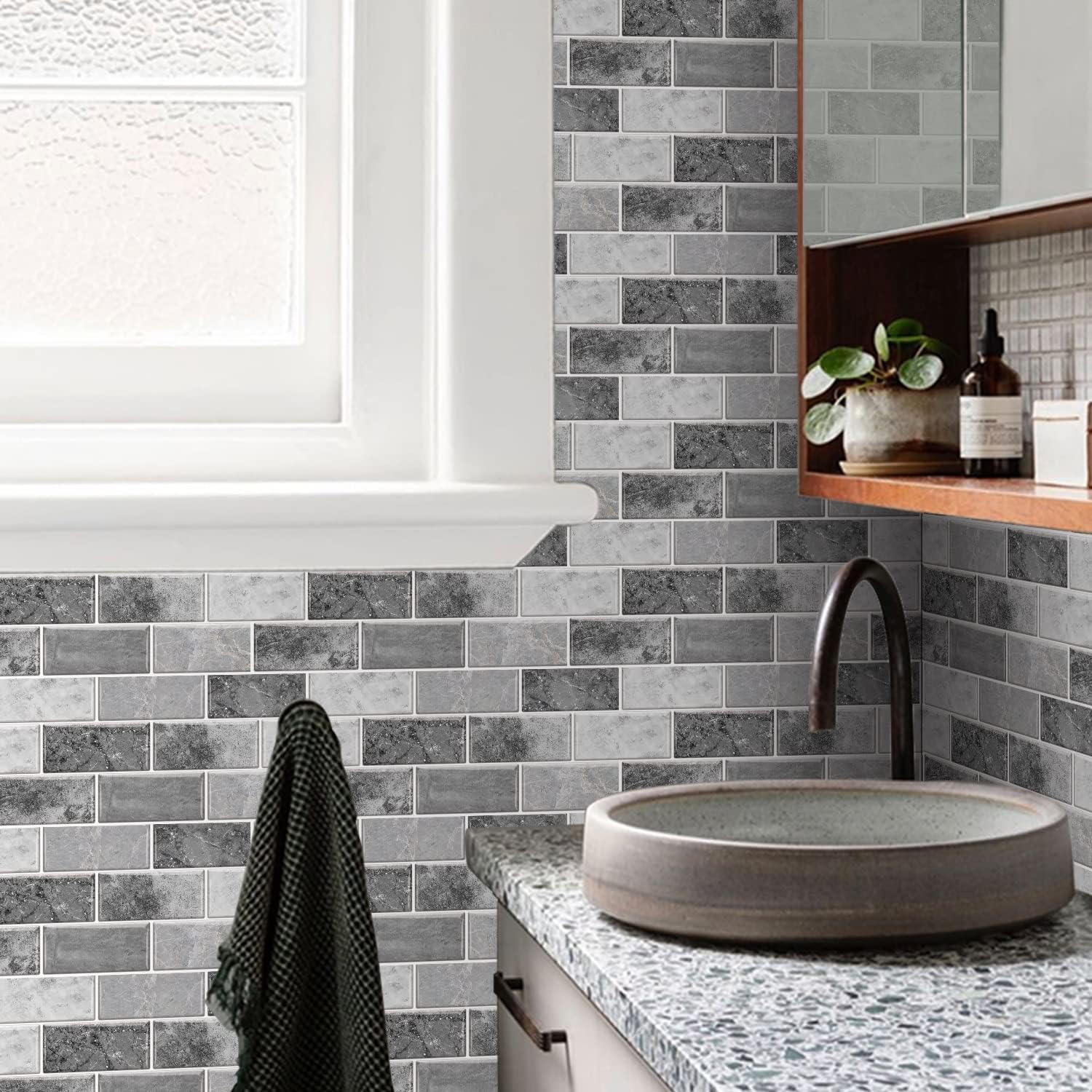 Alwayspon 12Pcsx30cmx15cm/12inchx6inch, Gray Marble Tile Sticker, Peel