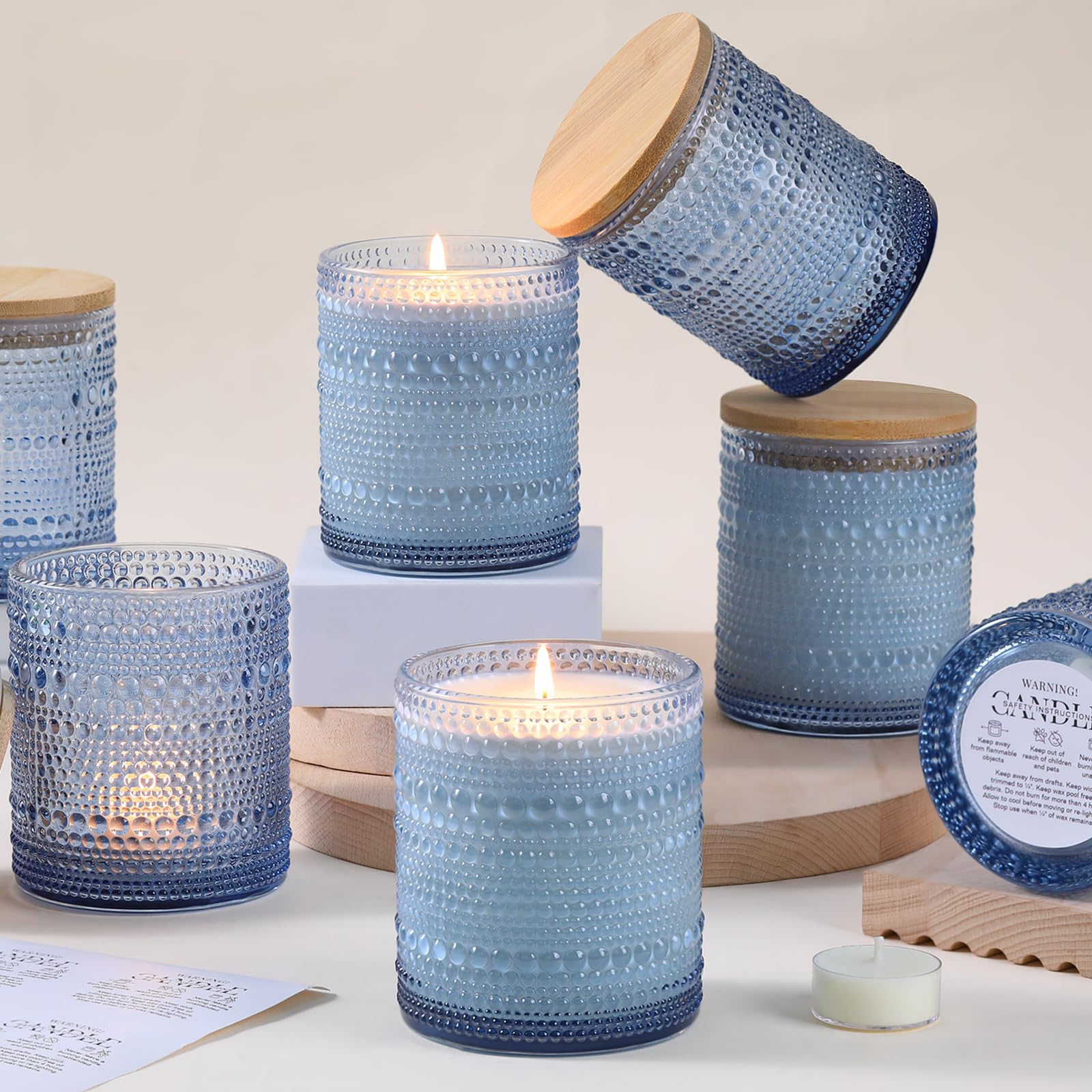 DARJEN - Paquete de 8 frascos azules para velas, 14 oz, frascos de vidrio vacíos con tapas de bambú y etiquetas, suministros para hacer velas, contenedores para velas para regalos DIY