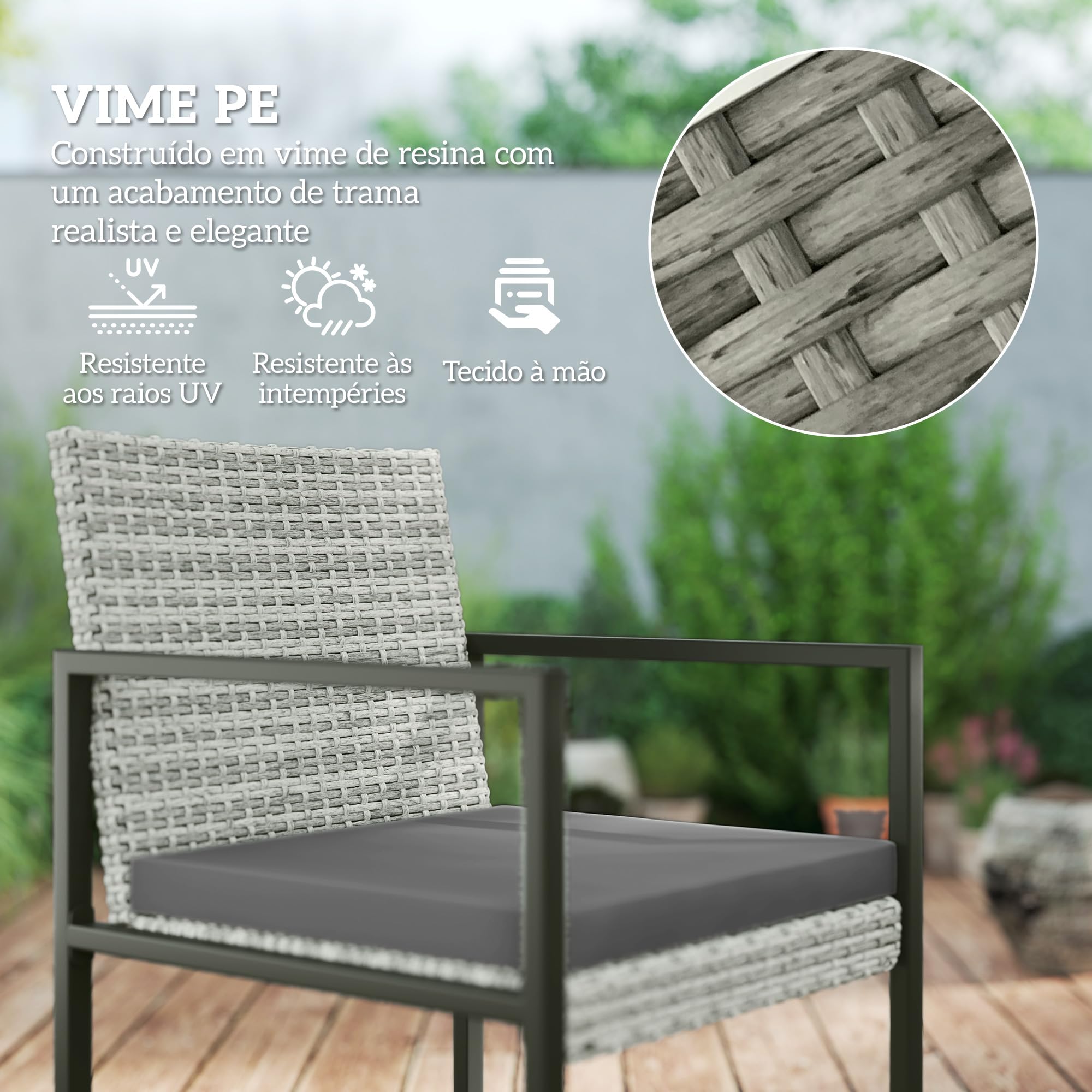 Outsunny Conjunto de Muebles de Jardín Exterior de Ratán de 9 Piezas Conjunto de Jardin Exterior de Ratán Sintético con Mesa con Vidrio Templado 4 Sillas 4 Taburetes Impermeables Cojines Gris