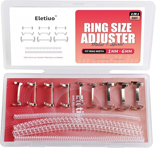 ELETIUO 13 Pack Filled Silver Metal Ring Guard with 4 Sizes Spirals,Invisible Ring Size Adjuster Set for Loose Rings,Ring Guard, Ring Sizer,Fit for Men and Women Rings,2 Styles (Silver+Transparent)