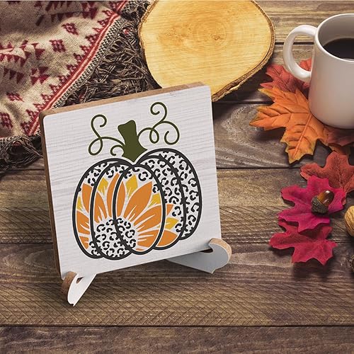 Miniatura 4 de Decoración de otoño de calabaza de Acción de Gracias, decoración de escritorio de madera rústica para el hogar, granja, oficina, sala de estar,