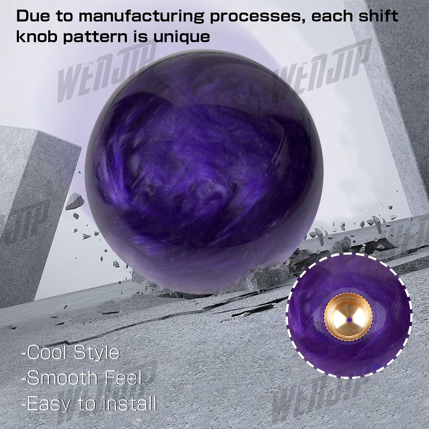 Marble Style Round Ball Shift Knob - Universal Fit for 5 & 6 Speed Manual/Automatic Vehicles, with 3 Adapters HTRACING (Purple)