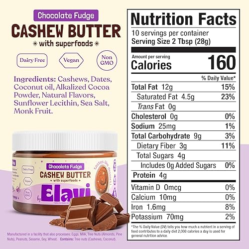 Miniatura 10 de ELAVI Mantequilla de anacardo keto, apta para niños, baja en azúcar, para untar, vegano, sin azúcar añadido, sin alcoholes de azúcar, sin aceite de