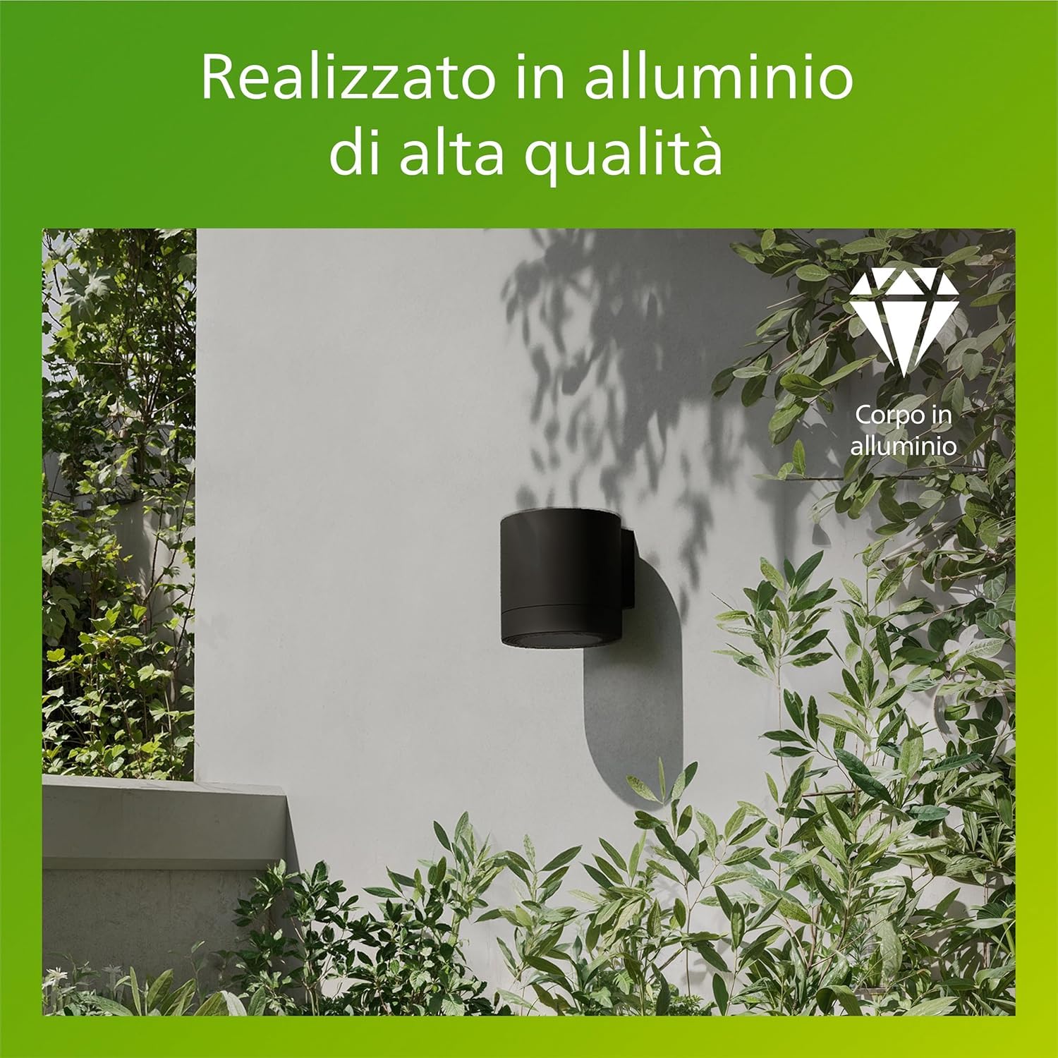 Philips Fylx Applique da Esterni + Lampadina LED GU10, Luce Bianca Calda, Resistente a Intemperie IP44, Durevole, Alluminio, Design Moderno, Nero