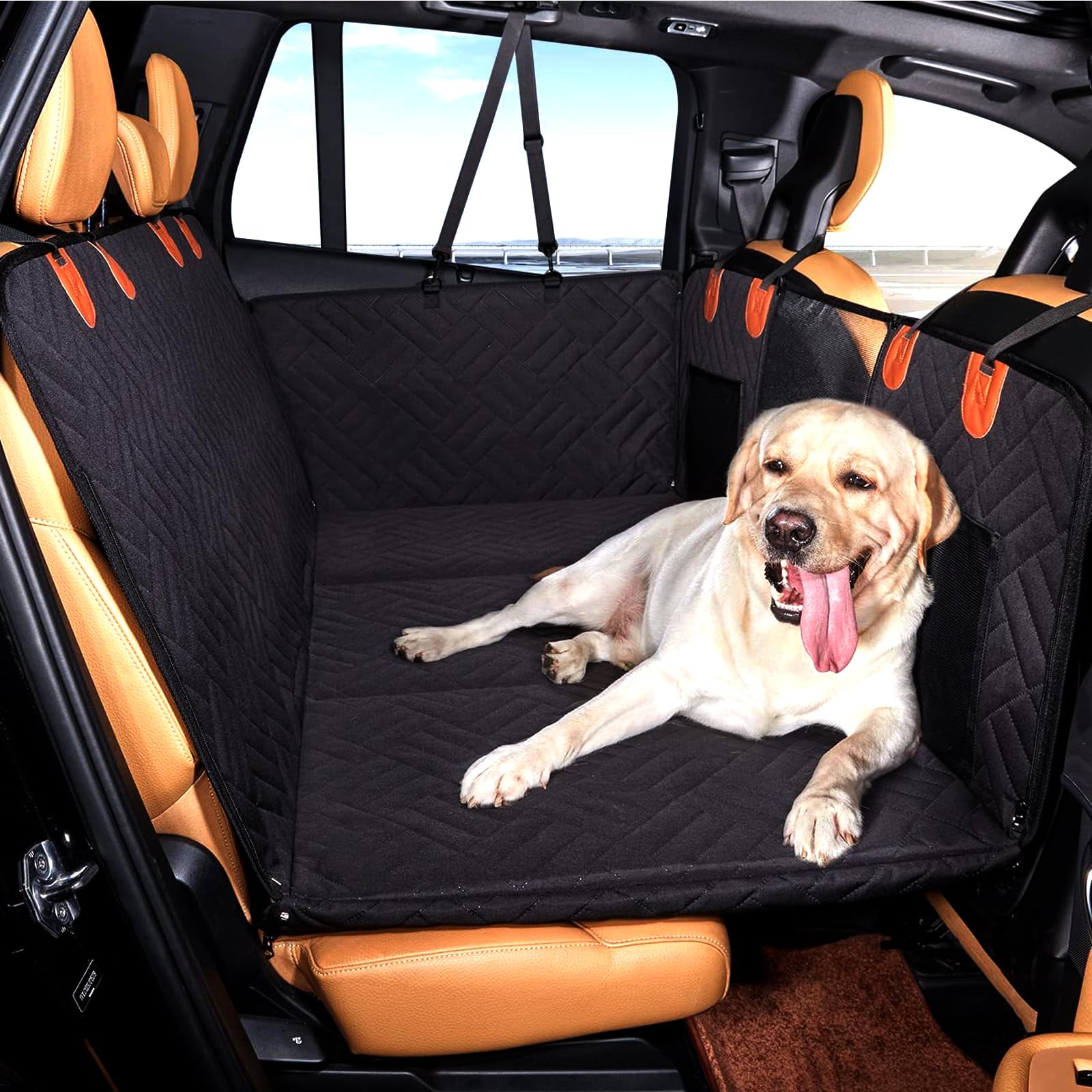 PJDDP Backseat Extender for Dogs, Hard Bottom Dog Seat Cover Car for Back Seat Dog Hammock Hard Bottom Dog Hammock for Cars Suvs, Trucks,Back Seat Extender for Dogs Increase Rear Space