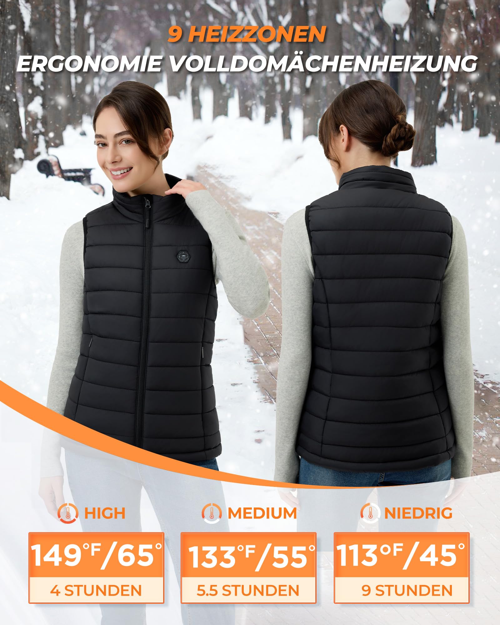 Heizweste Damen mit 16000mAh 7,4V Powerbank - Beheizbare Weste mit 9 Heizzonen und 3 Einstellbaren Temperaturen,Beheizte Weste, Outdoor-Arbeit Beheizbare Jacke