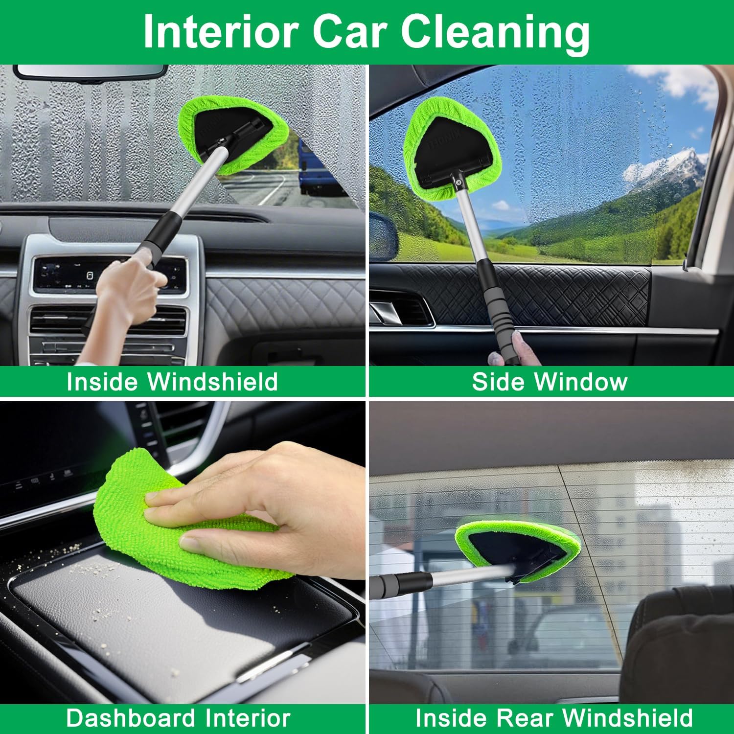 XINDELL Premium Windshield Cleaning Kit: Extendable Tool with Microfiber Pads for All...