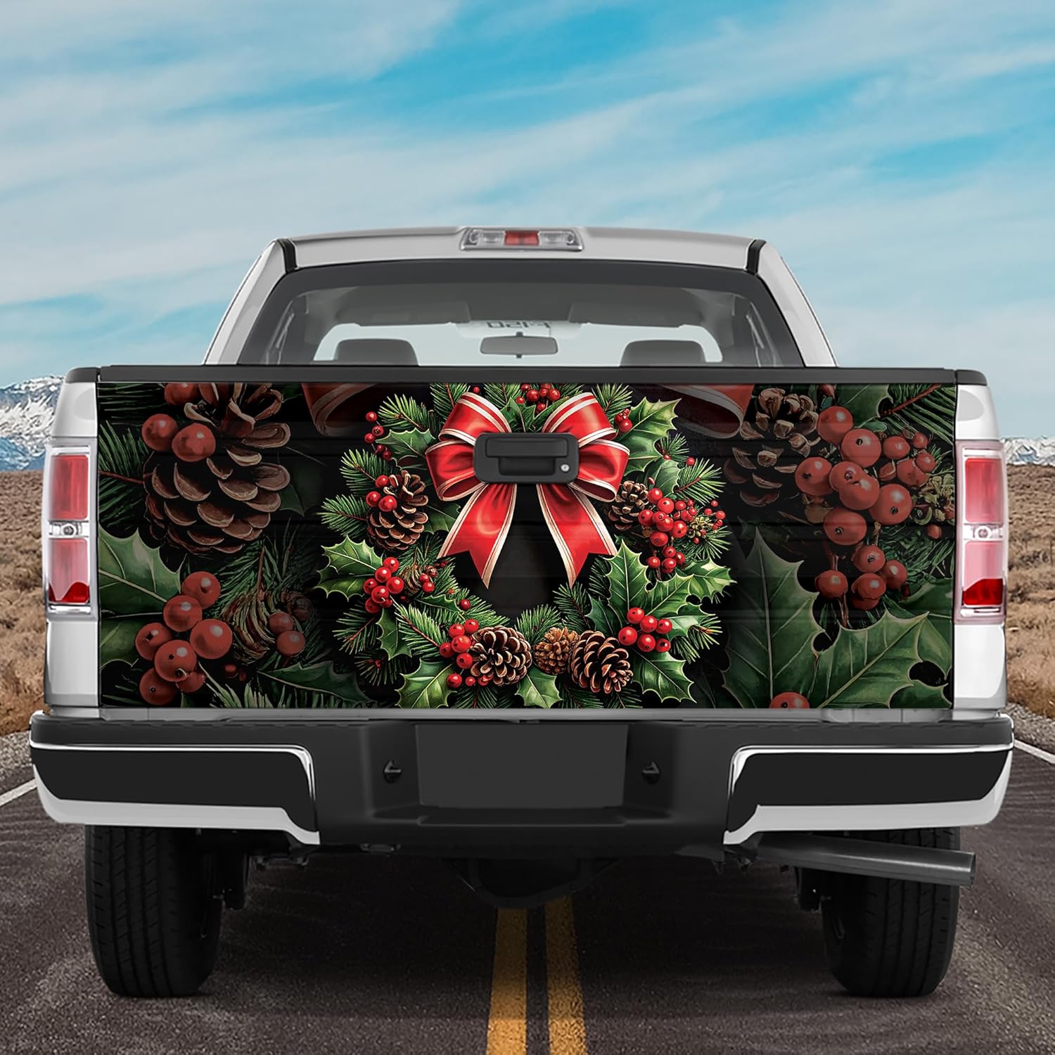 ThangPham Shop Christmas Wreath Tailgate Wrap – Holiday Truck Decoration