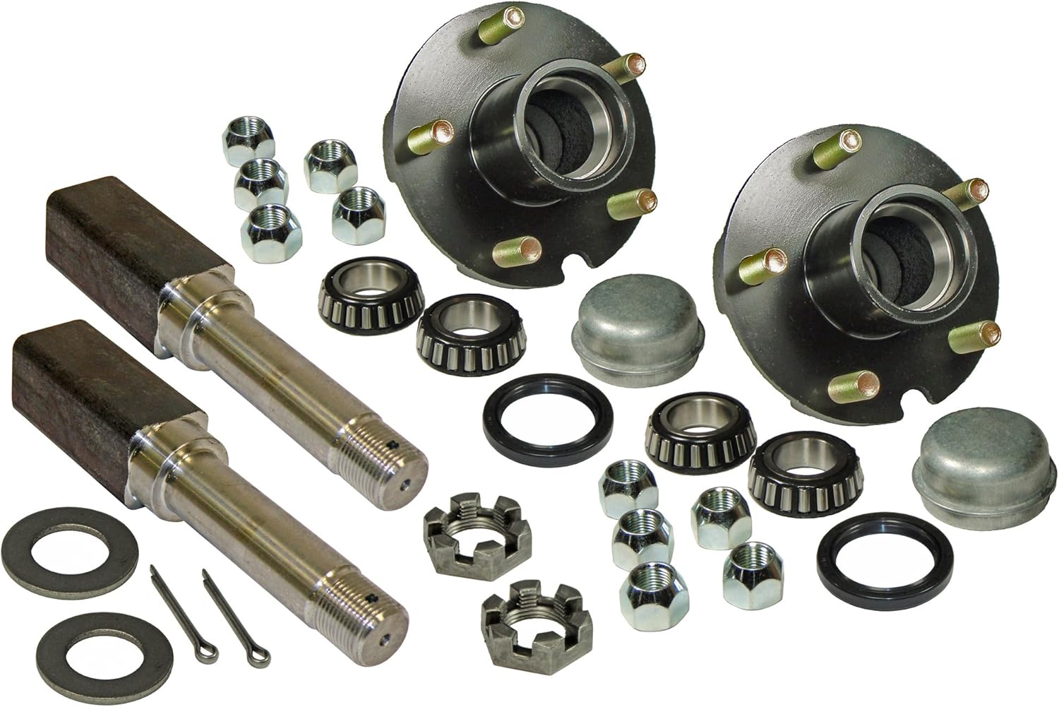 Pair of 5-Bolt On 4-1/2 Inch Hub Assembly (AKSQ-2200545) Includes (2) Square Shaft 1-1/16 Inch Straight Spindles & Bearings