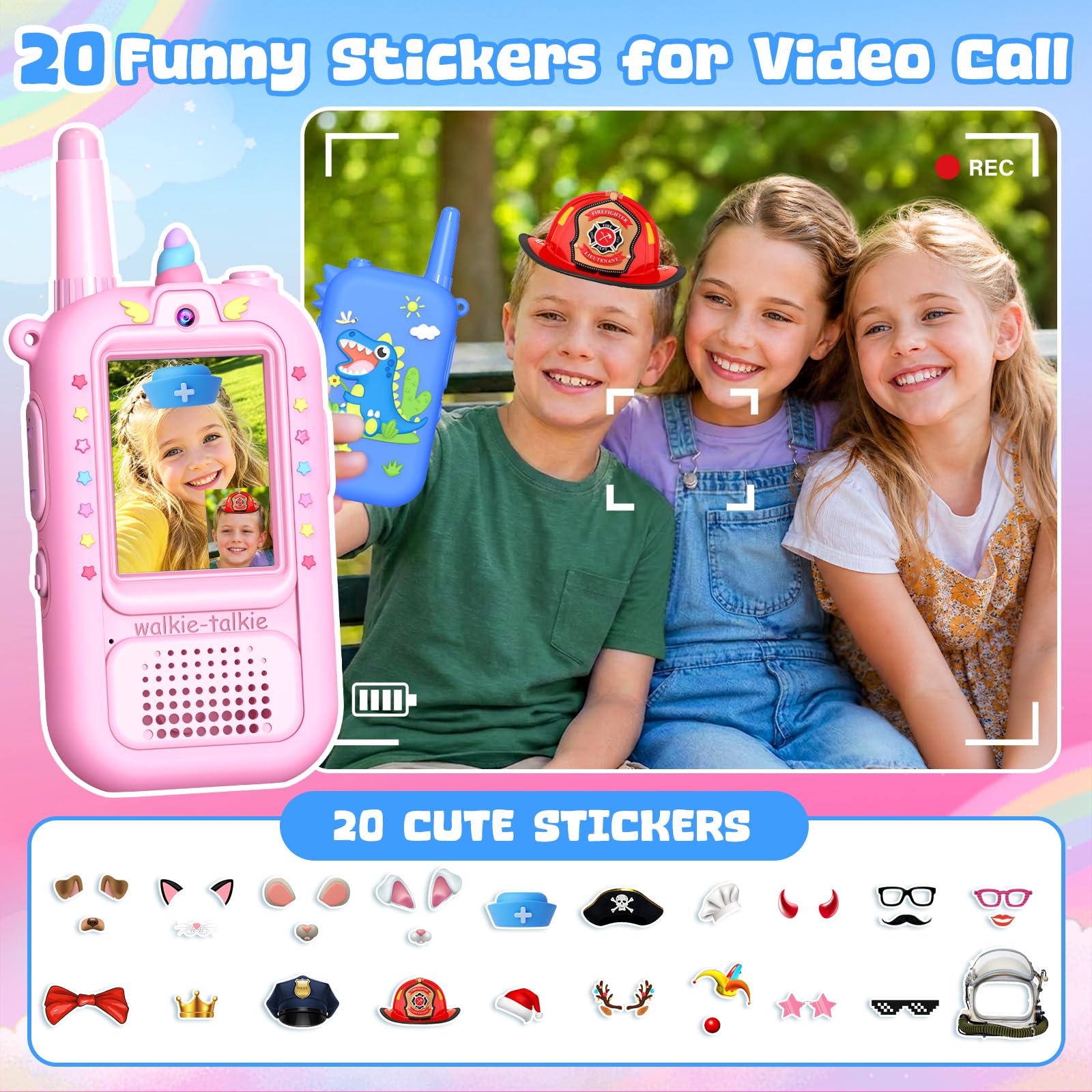 iKidiki Giochi Bambini 3 4 5 6 7 8 Anni, Video Walkie Talkie Bambini Ricaricabili Idee Regalo Bambino Bimba 3-8 Anni Femmina Gioco Bimbo 3-8 Anni Maschio Walky Talky Giocattoli per Bambina