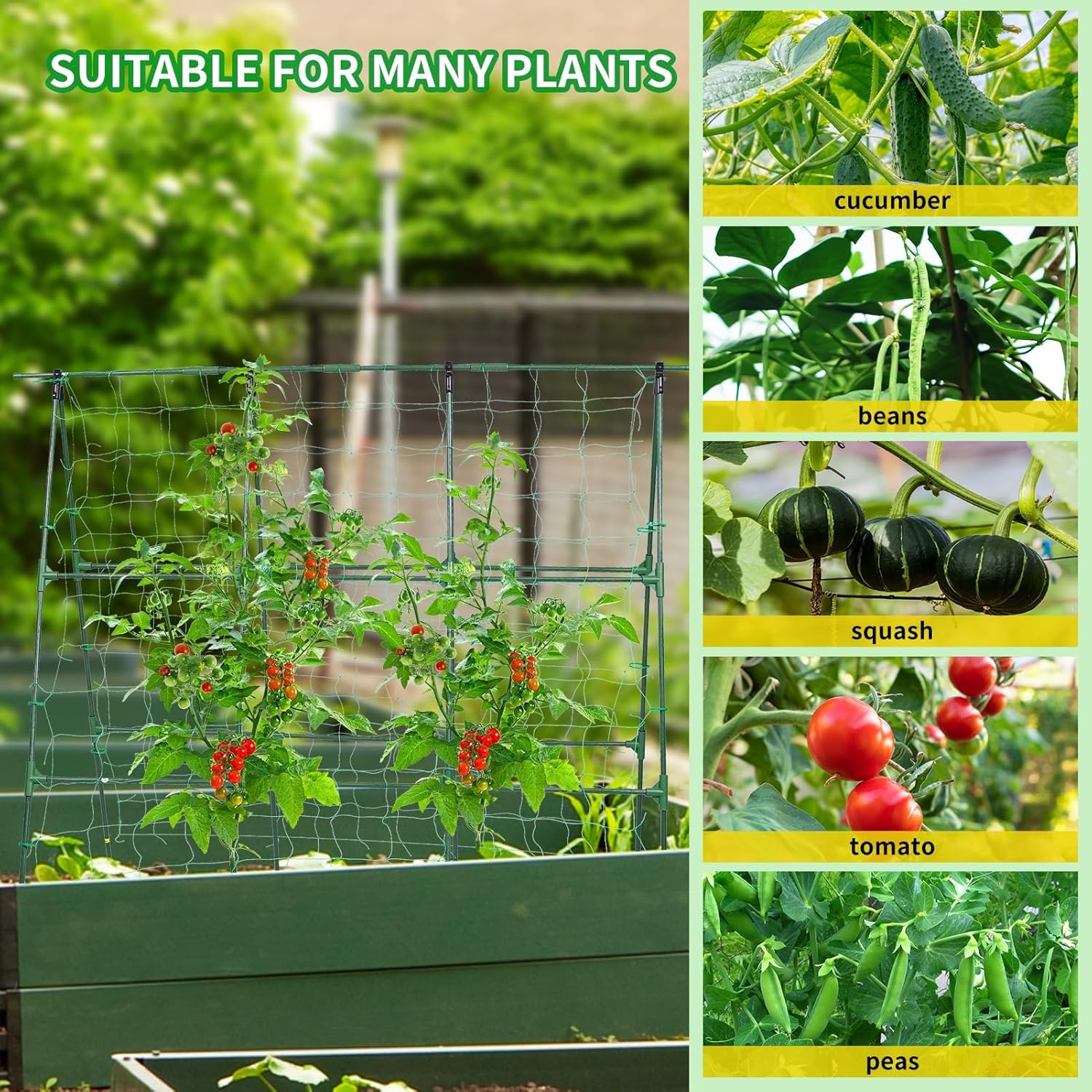 OTOSUNNY Cucumber Trellis, 50x48 inch A-Frame Garden Trellis for Climbing Plants Outdoor Support for Vegetable Vine Tomato Cucumber Trellis Raised Bed, with Netting, Green