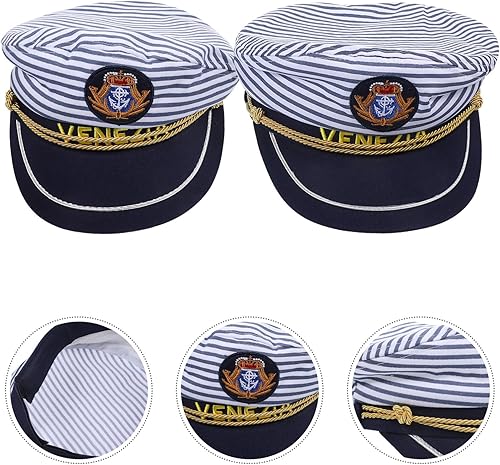 Miniatura 5 de EXCEART 2 sombreros de capitán ajustables, sombrero de marinero de yate, sombrero de barco azul marino, sombrero de fiesta náutica, gorra de