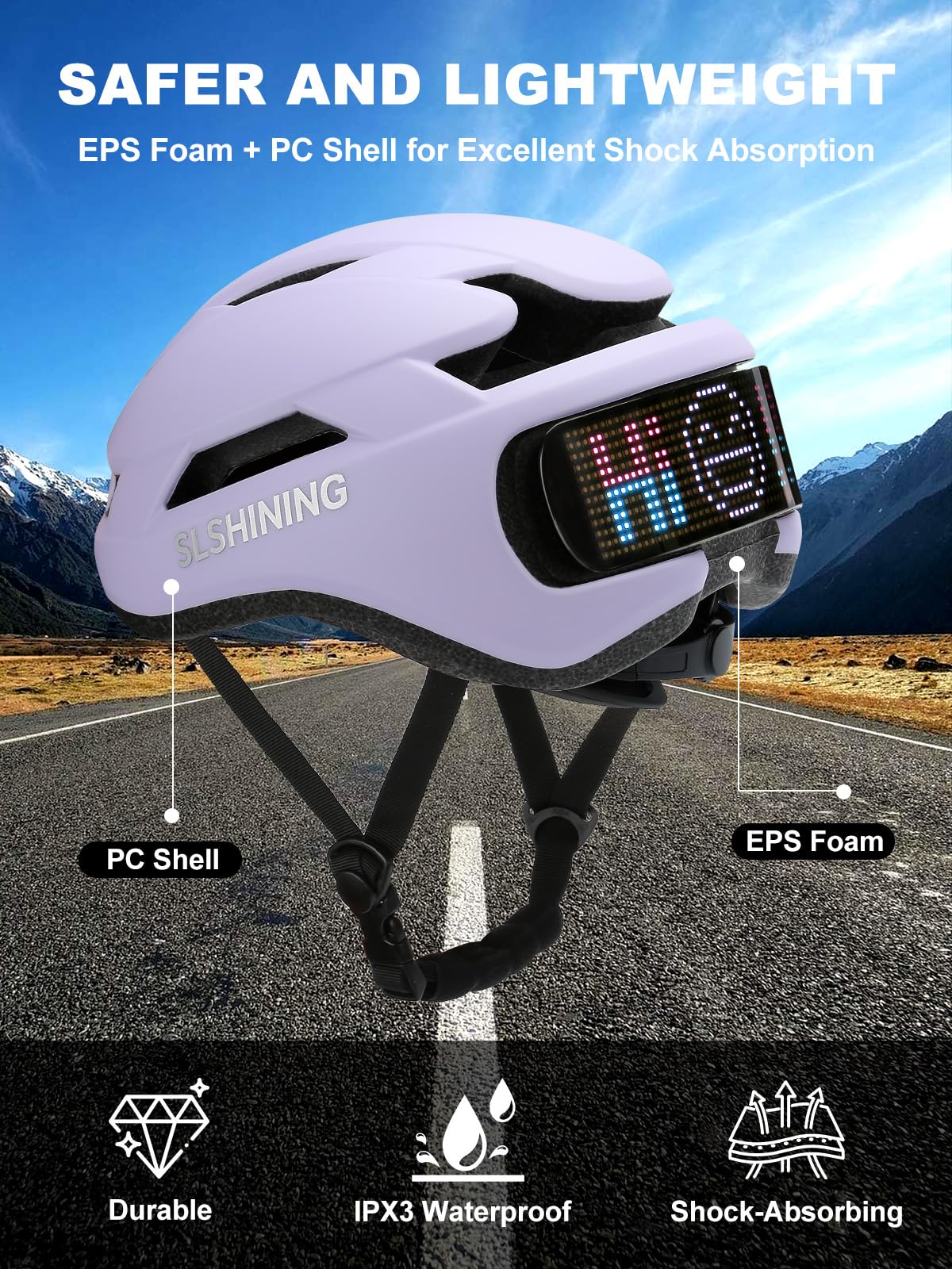 Casco da ciclismo con display a LED personalizzabile, casco da bici da strada e mountain bike con 8 prese d'aria e cinturino regolabile, fodera in EPS leggero, casco da bicicletta MTB