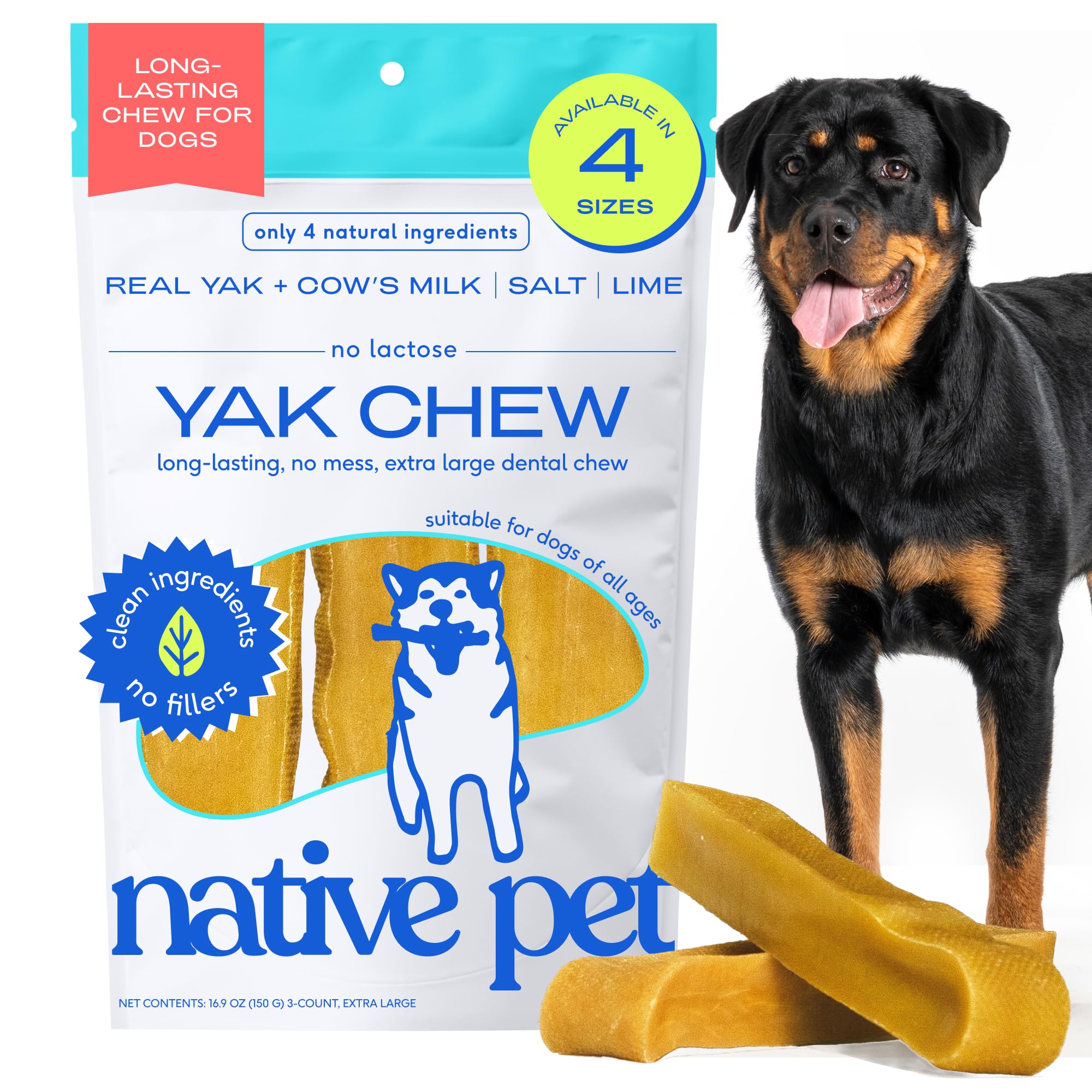 Yak Cheese Himalayan Dog Chews XLarge - Long Lasting Dental Sticks for Extra Large Breeds – 100% All Natural Himalayan Yak Chews – Cheese Bone for Aggressive Chewers - 3 Per Pack