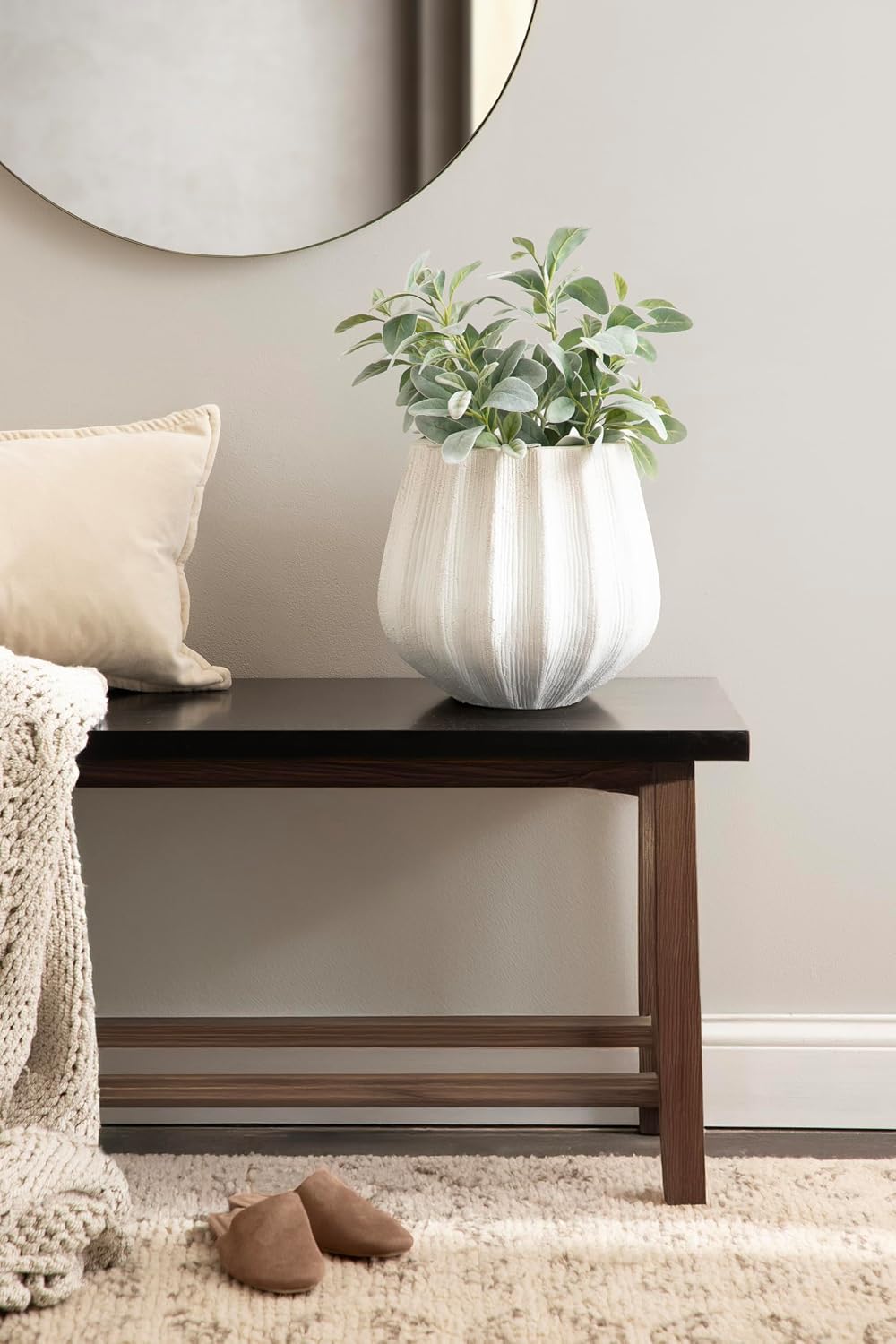 Kate and Laurel Claudel Modern Round Scalloped Planter Pot, 12 x 12 x 12, White, Transitional Wavy Planter for Indoor Plants for Living Room or Sunroom Decor