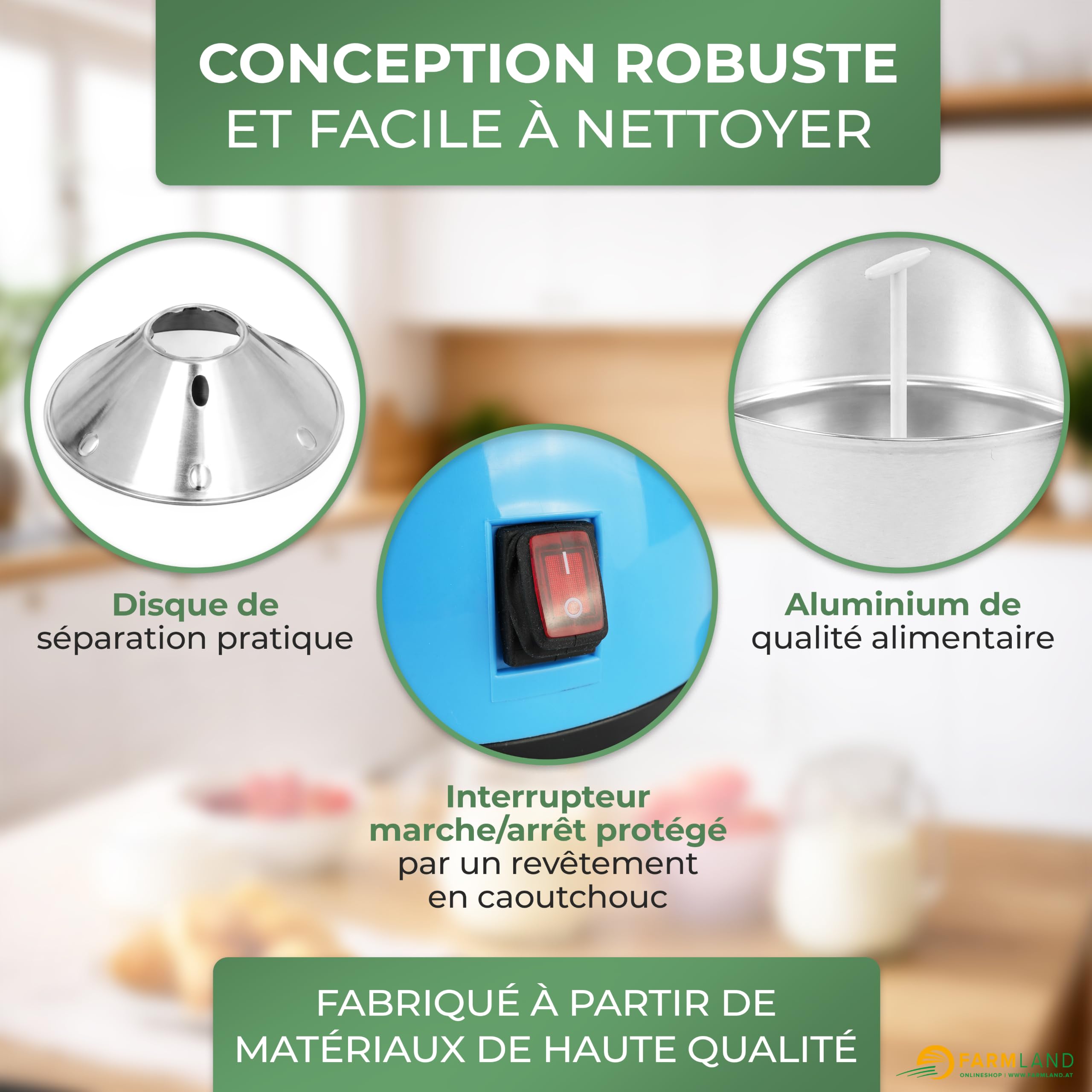 Farmland Centrifugeuse électrique - Séparateur de lait puissant pour 140 l/h - Séparateur de lait de qualité supérieure - Lait centrifuge pour débutants et professionnels - Quantité de cadre réglable