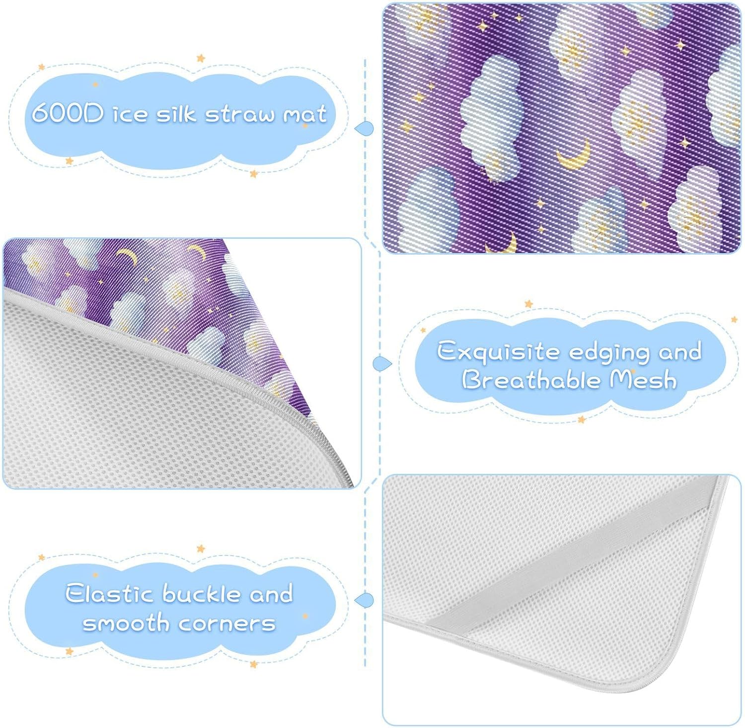 Baby Cooling Mat Dreamy Night Sky Ice Silk Breathable Mesh Summer Crib Mattress Pad with Pillowcase, Soft Cooling Sleeping Surface for Infant & Toddler, 52"x28"