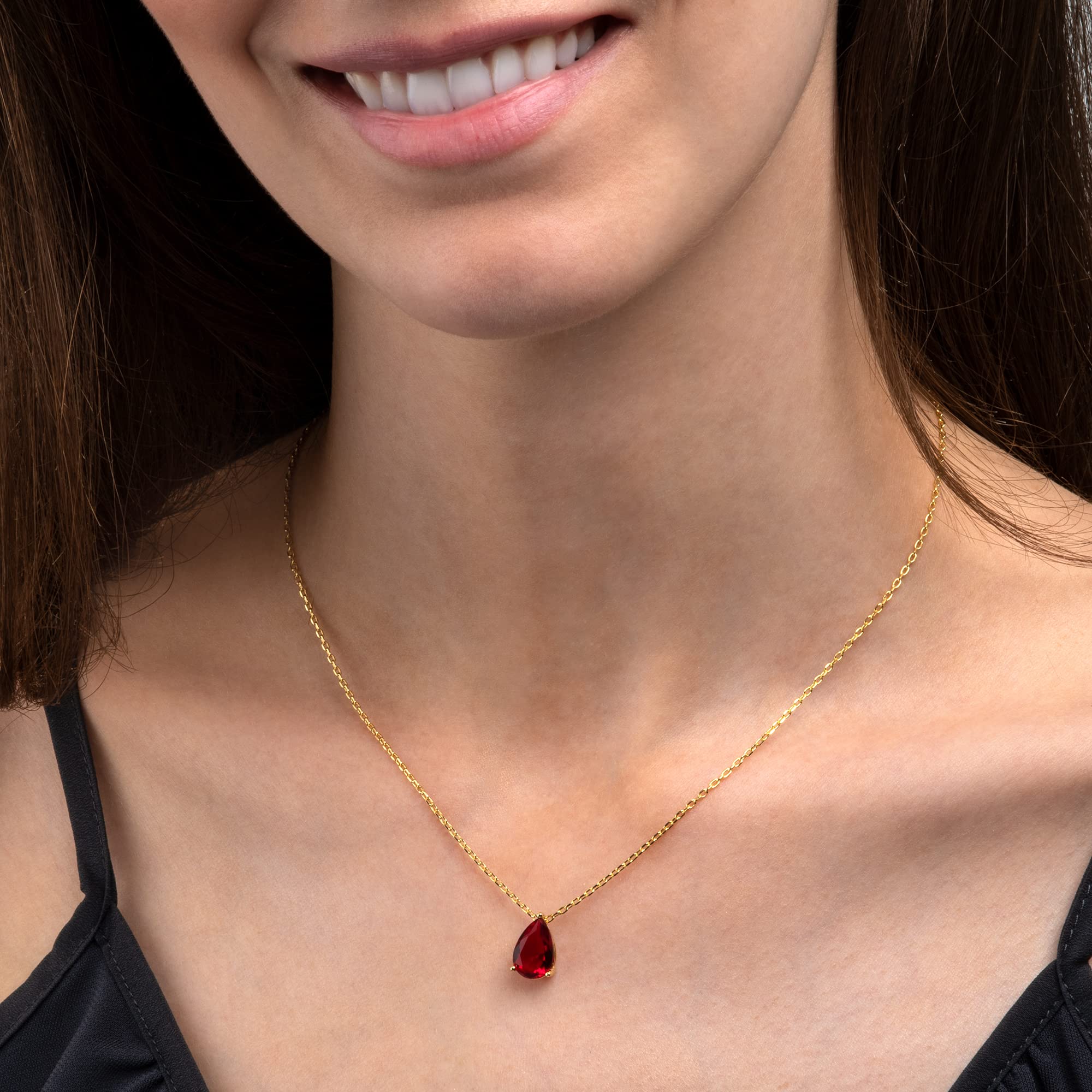 namana Collana con Ciondolo in Argento o Oro per Donna e Ragazza, Graziosa Collana Donna in Argento Sterling 925 con Zirconi Colorati o Bianchi a Forma di Pera