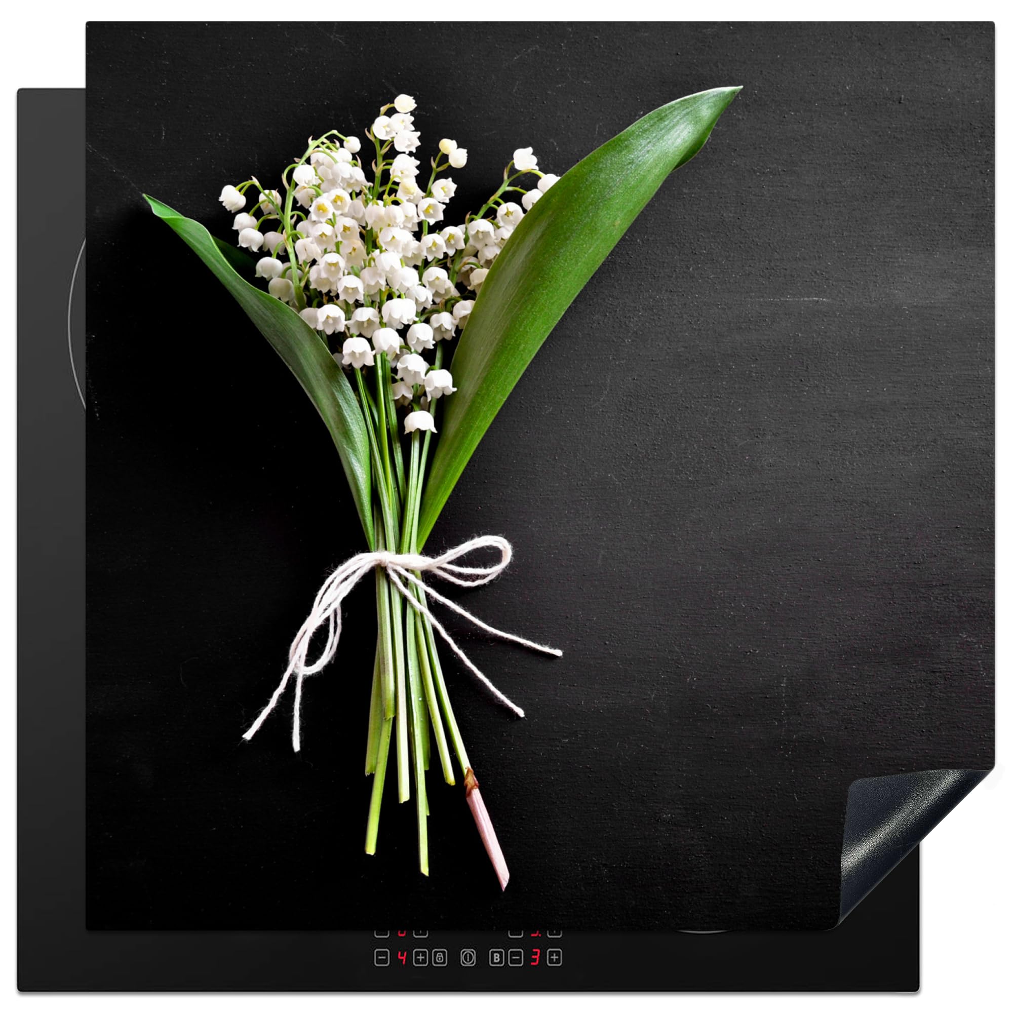 KitchenYeah© Induction Hob Cover Protector Mat 30.7"x30.7" / 78x78 cm Kitchen Universal Ceramic Covers for Electric Cookers Vinyl Lily of The Valley - Flowers - Still Life - Flora