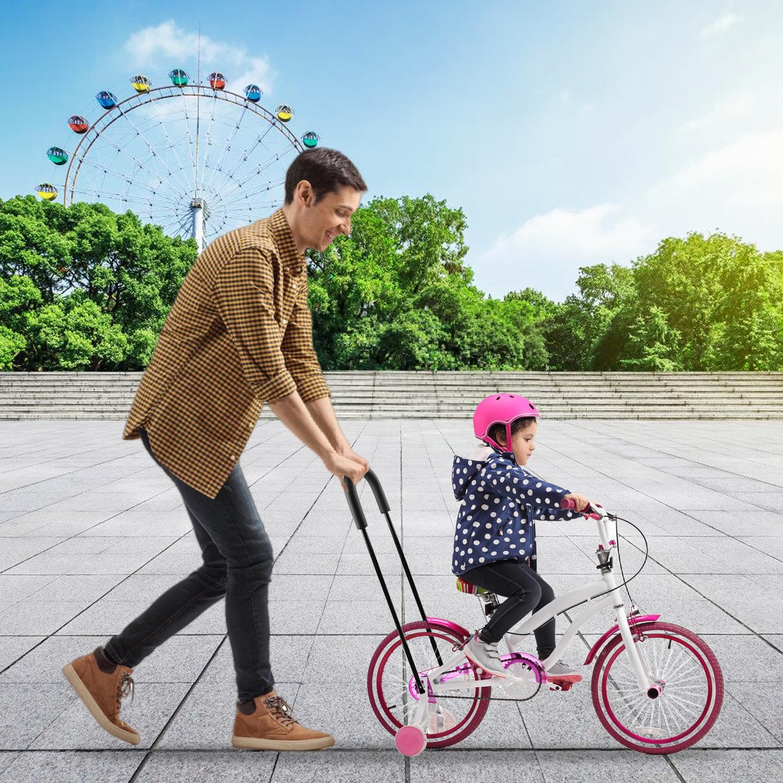 Barre De Poussée Vélo Réglable - Aide à L'Apprentissage Pour Enfants Et Adultes