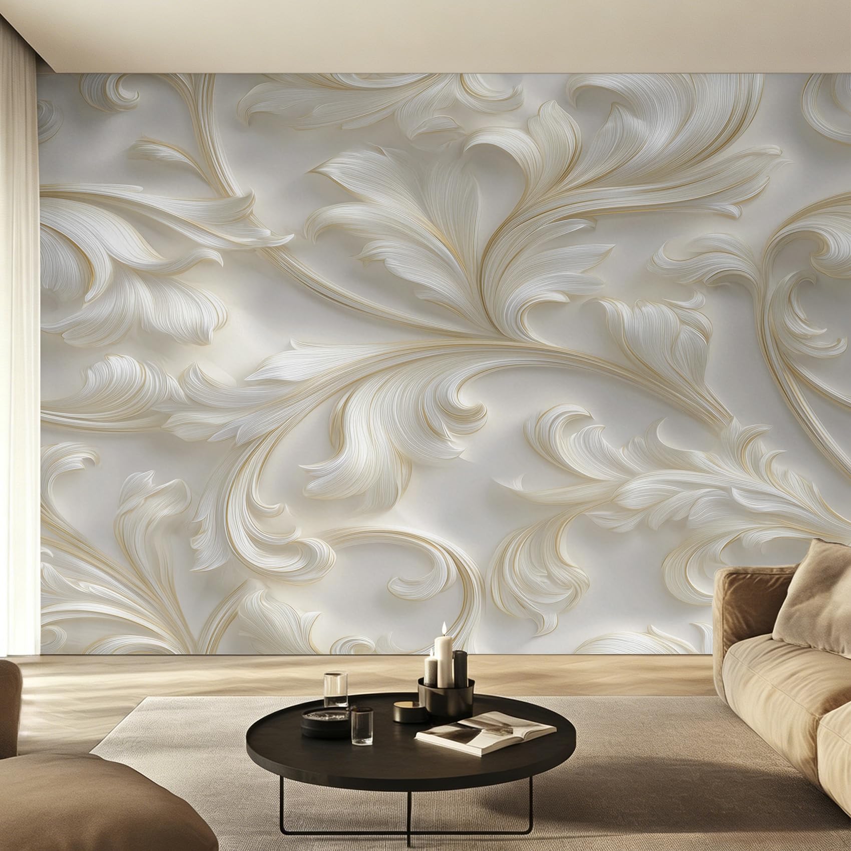 Papier peint baroque damassé en intissé relief fresque 400x280 cm
