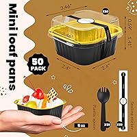 Vista 3 de 50 Piezas Mini Tazas Cuadradas para Hornear con Tapas y Cucharas Moldes de Lámina de Aluminio Mini para Pasteles con Tapas Moldes Desechables