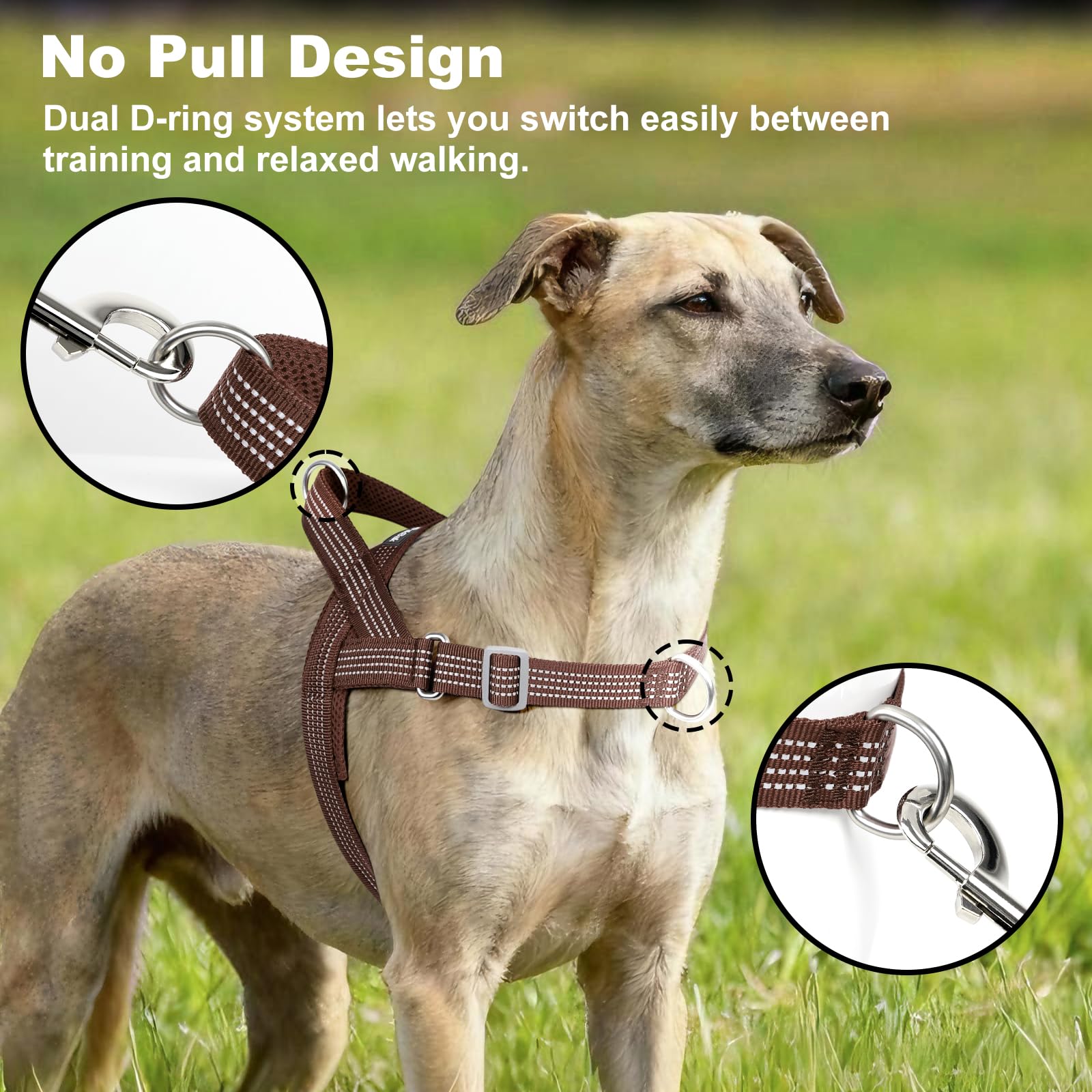 No Pull Dog Harness with Handle, Adjustable Mesh Padded Reflective Walking Harness with Front Clip for Small Medium Large Dogs – Quick Fit No Escape for Training and Hiking (Chocolate, M) - image 2