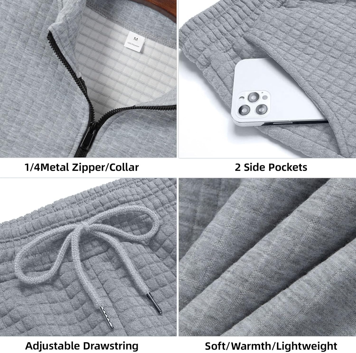 DEEX Men's Tracksuits 2 Piece Set Casual Sweatsuit Long Sleeve Running Jogging Suit Set Plaid Jacquard Outfits - Image 3