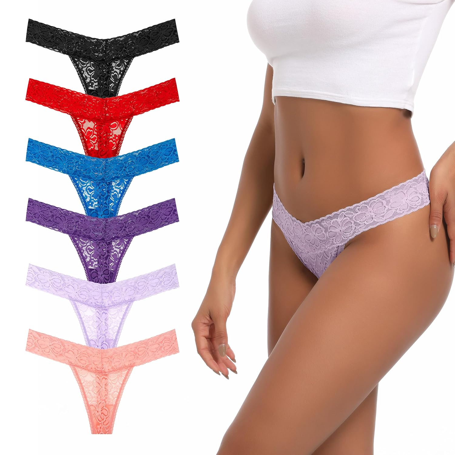 Xlndsoea Pack 6 Cotton Thongs For Women Plus Size Thongs Low Rise Lace Thong Low Waist Size Small