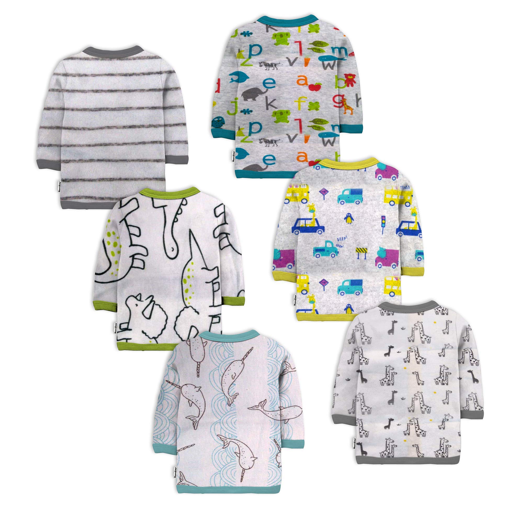 NammaBaby New Born Baby Cotton Front Open Full Sleeves Vest- Tshirt Jhabla (6PC) and Unisex Kid's Pajama with Booties (6PC)- Perfect for Your Baby with Cute Print (12 Piece Combo Set, 9-12 Months) 3