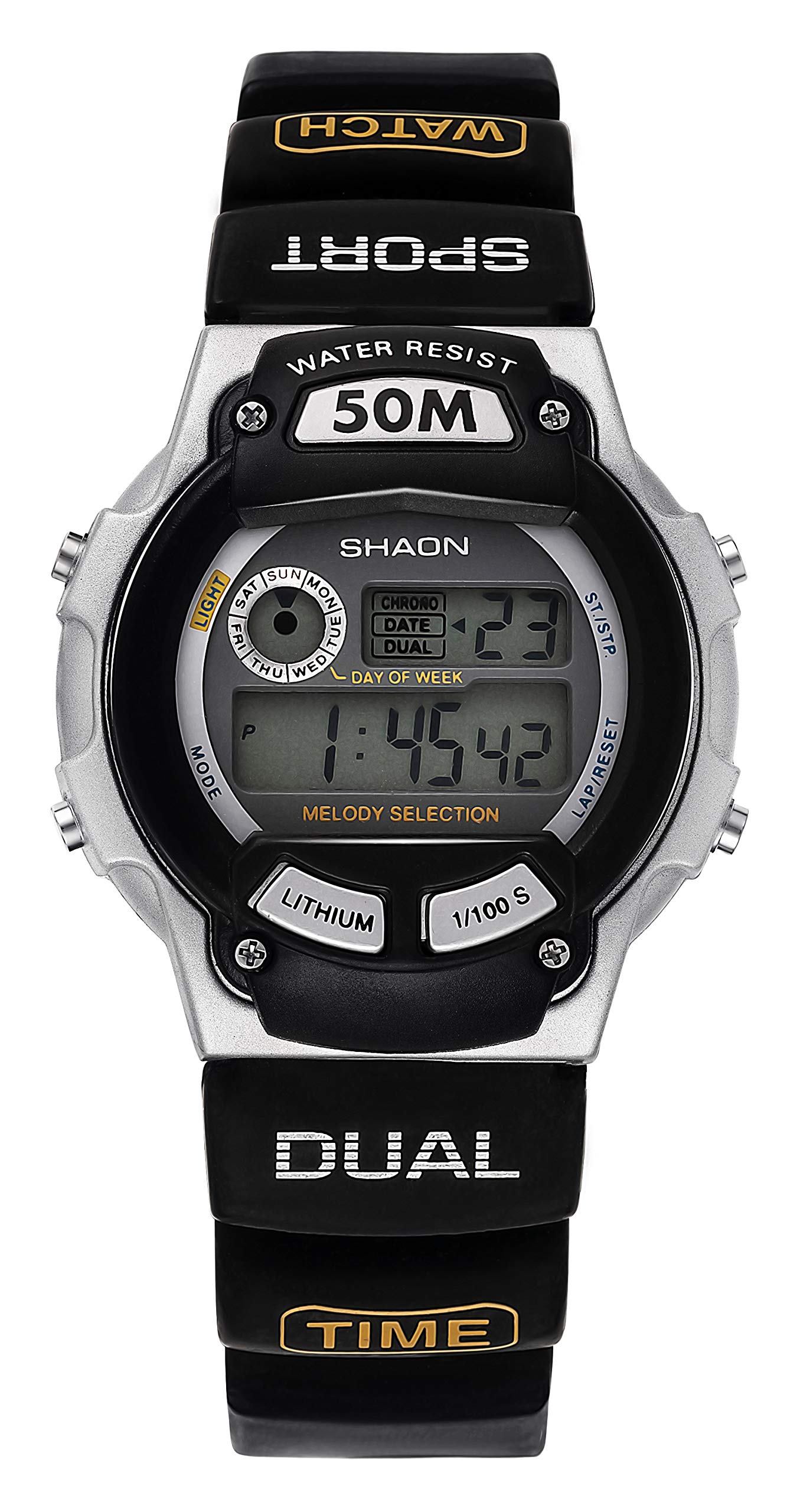 Shaon 39-6020-44 Digital Quartz Watch with Rubber Strap for Men, Grey/Black