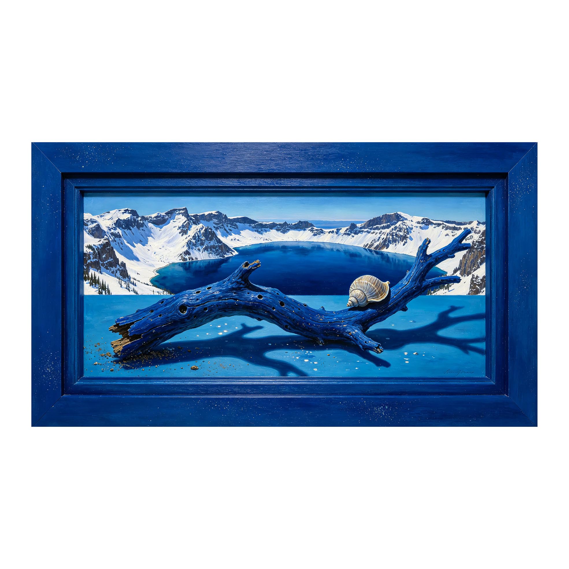 Yzpallescene 3D Framed Wall Art 50cm×100cm Snow Mountain Lake Seascape Panoramic Trompe L'oeil Realistic Large Size SelfAdhesive Removable Wall Decor Prints Artwork for Living Room Bedroom Office