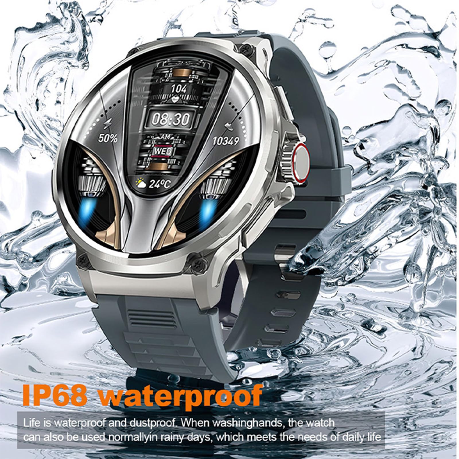 Inteligentny 1,85-calowy zegarek Smartwatch HD Touch dla mężczyzn i kobiet, wodoodporny monitor aktywności IP68 ze 100 trybami sportowymi,Silver