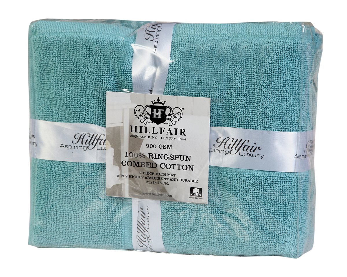 HILLFAIR 900 GSM-Hotel-Spa wanna-prysznic mata podłogowa mata podłogowa - (2 sztuki, woda, 53 cm na 81 cm) - 100% bawełniana mata łazienkowa ring-spun/dywaniki łazienkowe, można prać w pralce