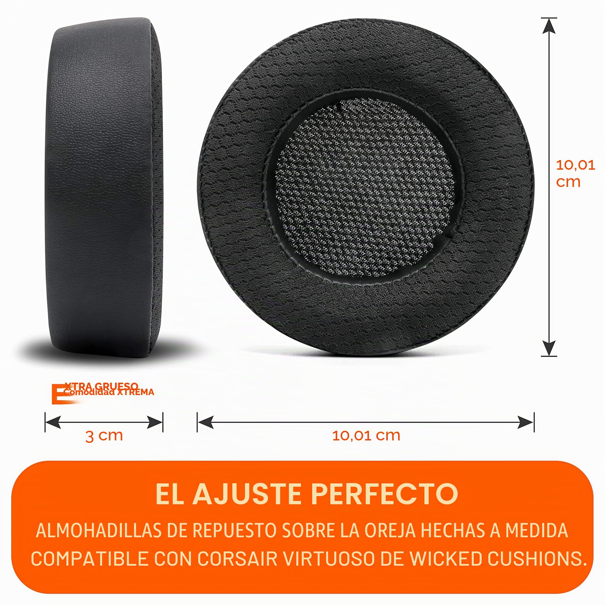 WC Freeze Virtuoso - Almohadillas de Gel refrigerante para Auriculares para Juegos Corsair Virtuoso de Wicked Cushions - Mayor Durabilidad, Grosor y Aislamiento de Sonido | Negro