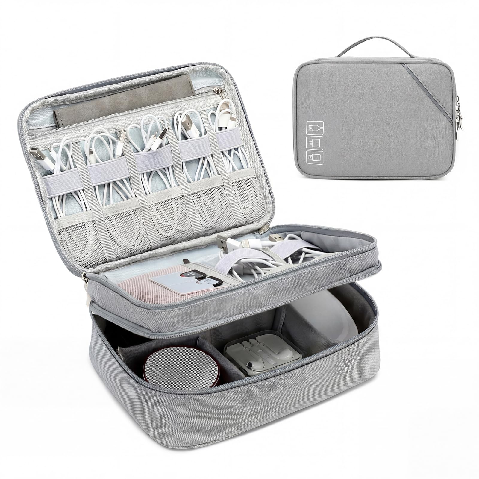 Lanola Travel Cable Organizer Bag, Electronic Accessories Case Portable Double Layer Cable Storage Bag for Cord,phone,Charger, Flash Drive,SD Card,