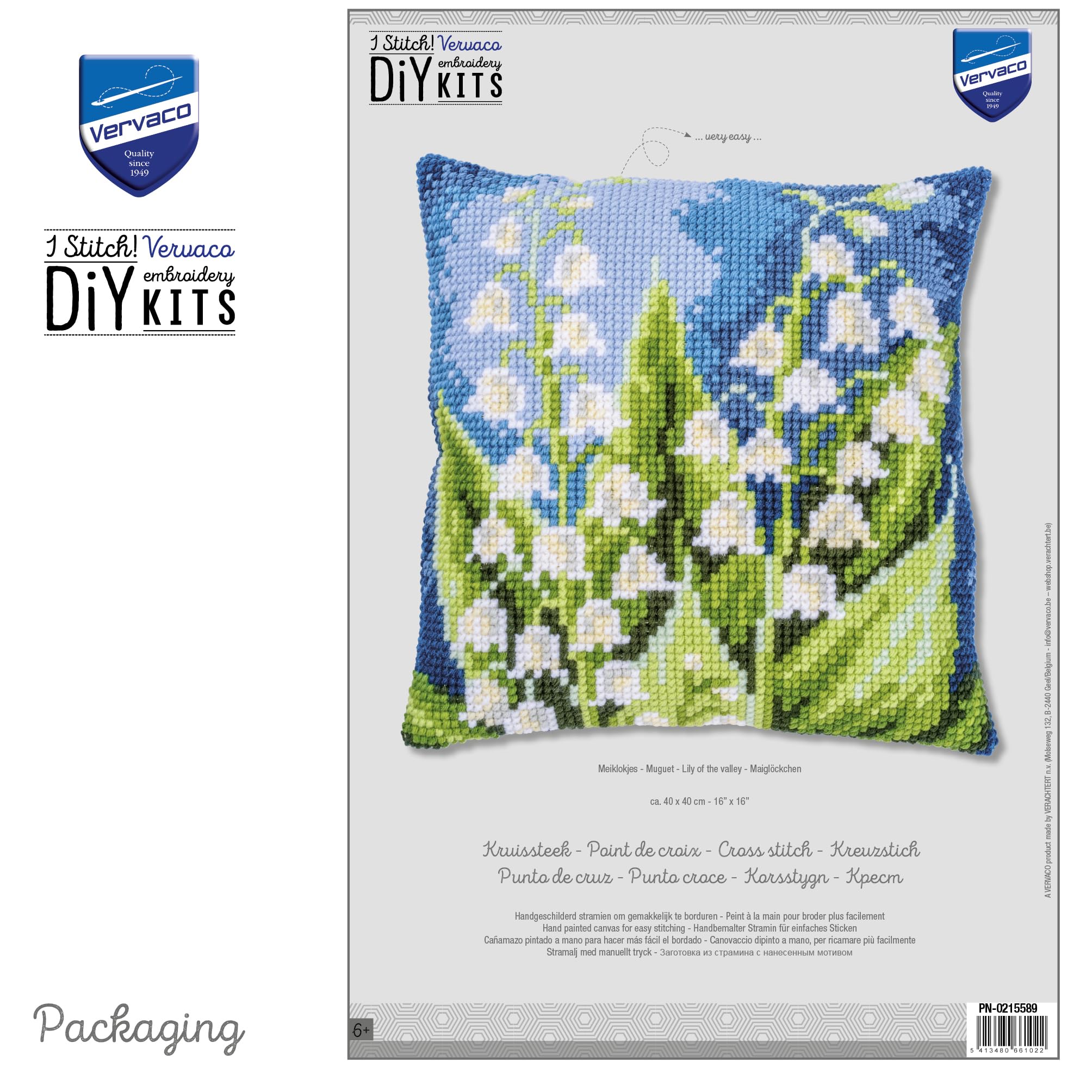VERVACO Zestaw do Haftu Krzyżykowego Poduszka KONWALIA Kanwa z Nadrukiem 40 x 40 cm Gruba Włóczka Akrylowa Zrób to Sam Dekoracja Domu DIY Cross Stitch Kit