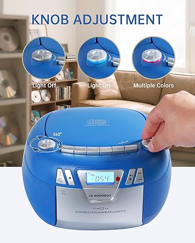 Miniatura 7 de Boombox - Reproductor de CD con Bluetooth y reproductor de cassette, radio AMFM portátil, entrada MP3USBAUX, sistema de sonido estéreo con