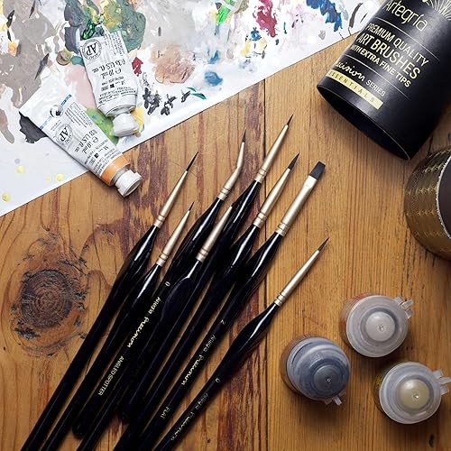 Miniatura 7 de ARTEGRIA Juego de pinceles de pintura para detalles, 8 pinceles de pintura en miniatura, puntas extrafinas, mango ergonómico, foco anguloso para