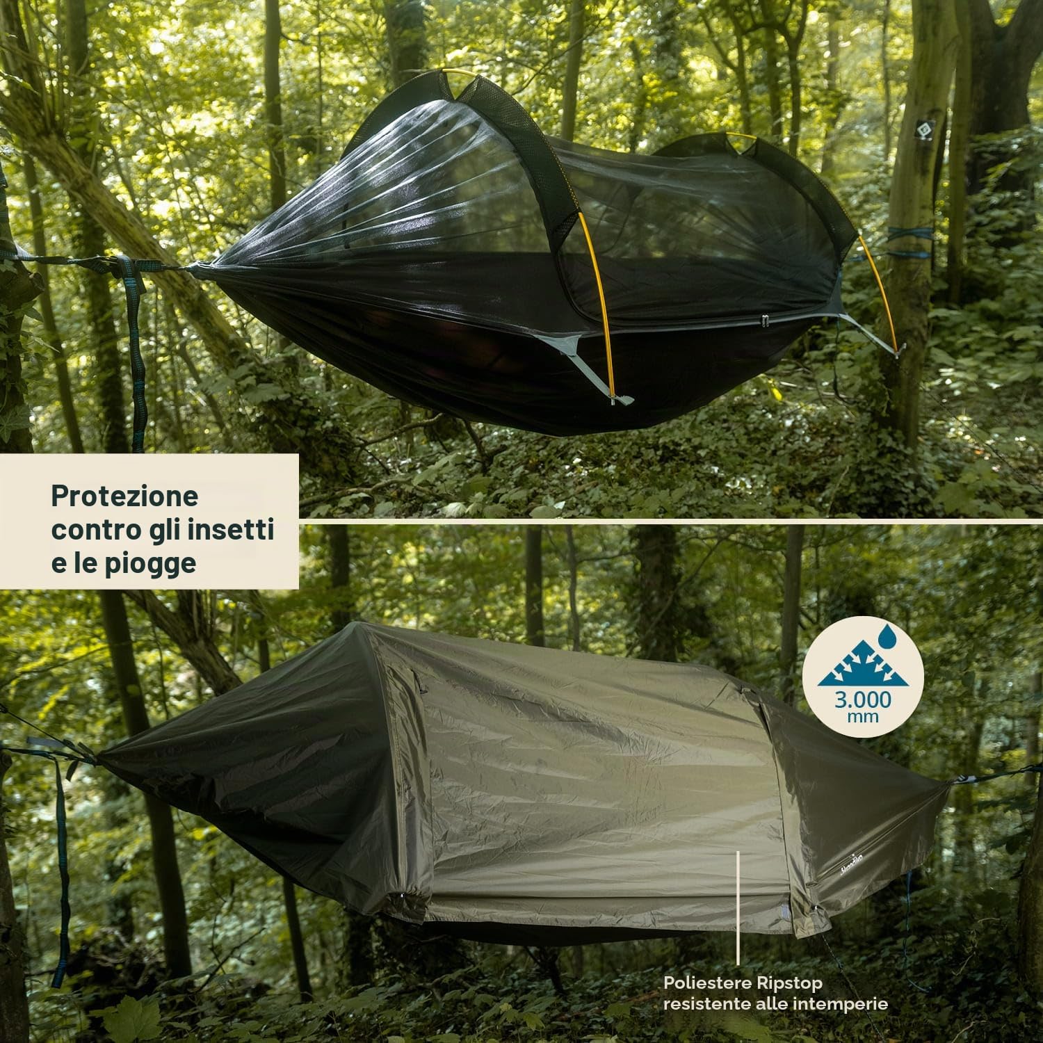Skandika Tenda amaca Rian | Amaca da esterno con zanzariera, portata 200 kg, ultraleggera, in nylon, traspirante, set da appendere all'albero