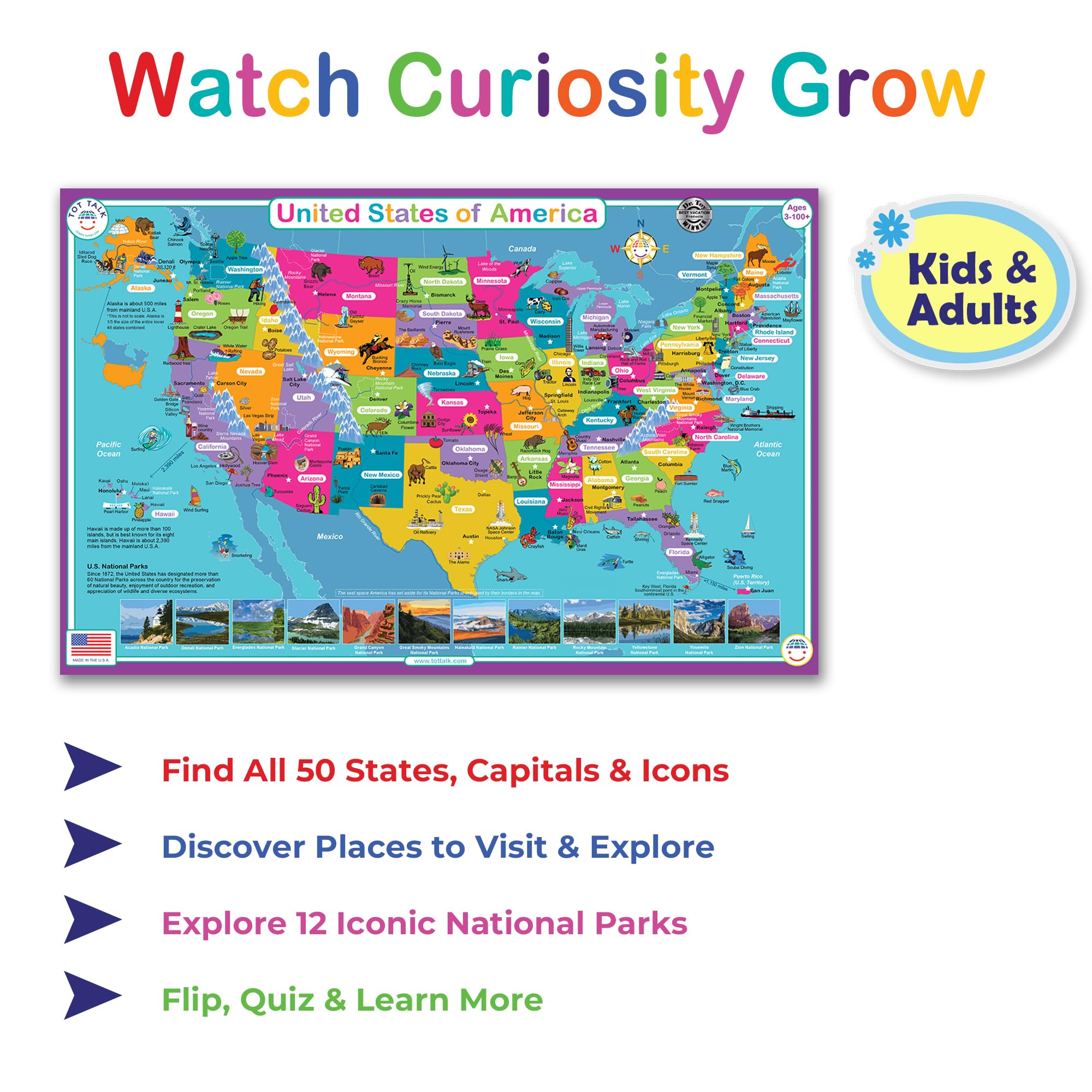 Amazon.com: Tot Talk USA Map Educational Placemat for Kids – Learn