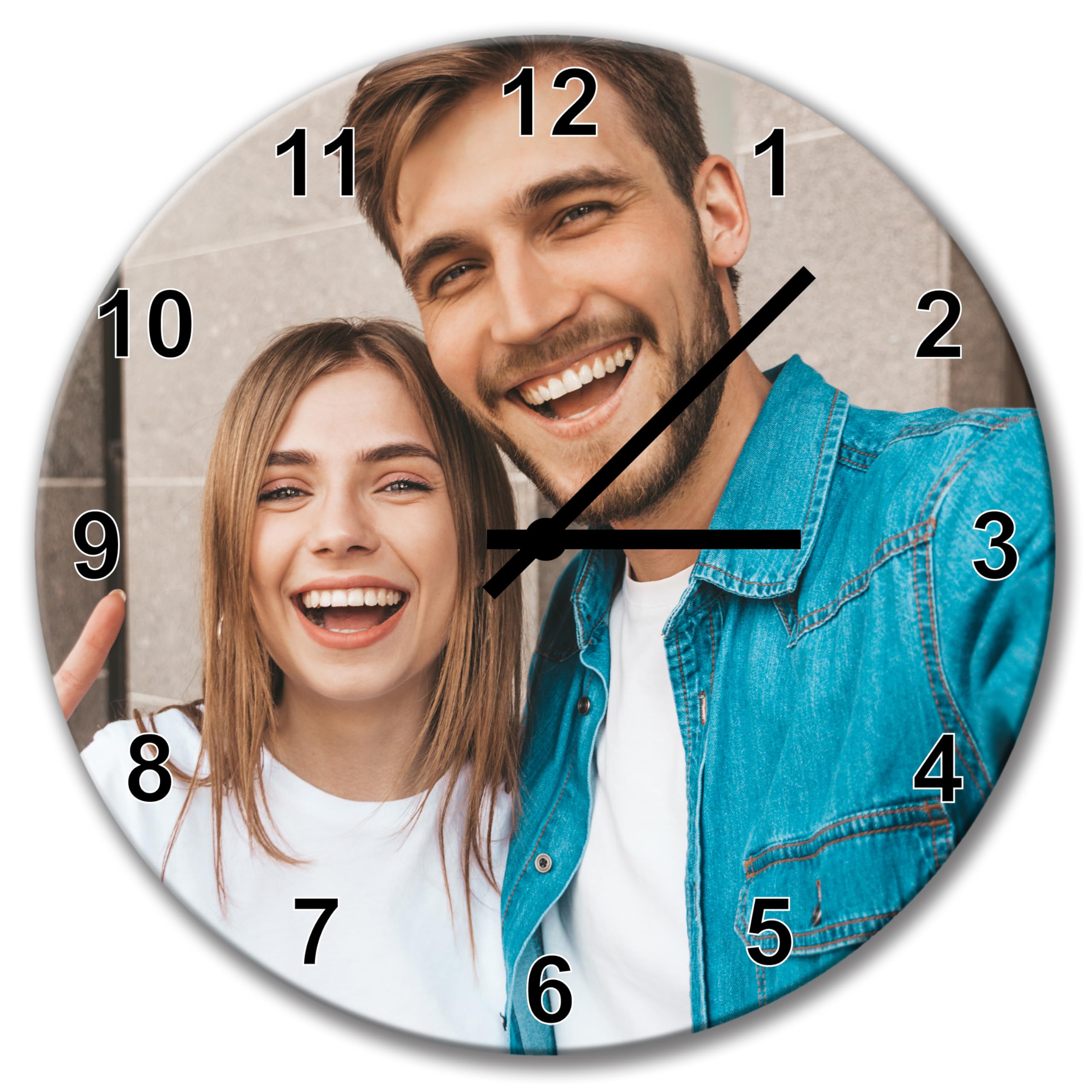 Stileitaliano Orologio da Parete personalizzato in legno moderno con Numeri Bianchi Orologi a muro con foto stampa fotografica 25cm x 25cm Idea Regalo per la Casa (Rotondo)