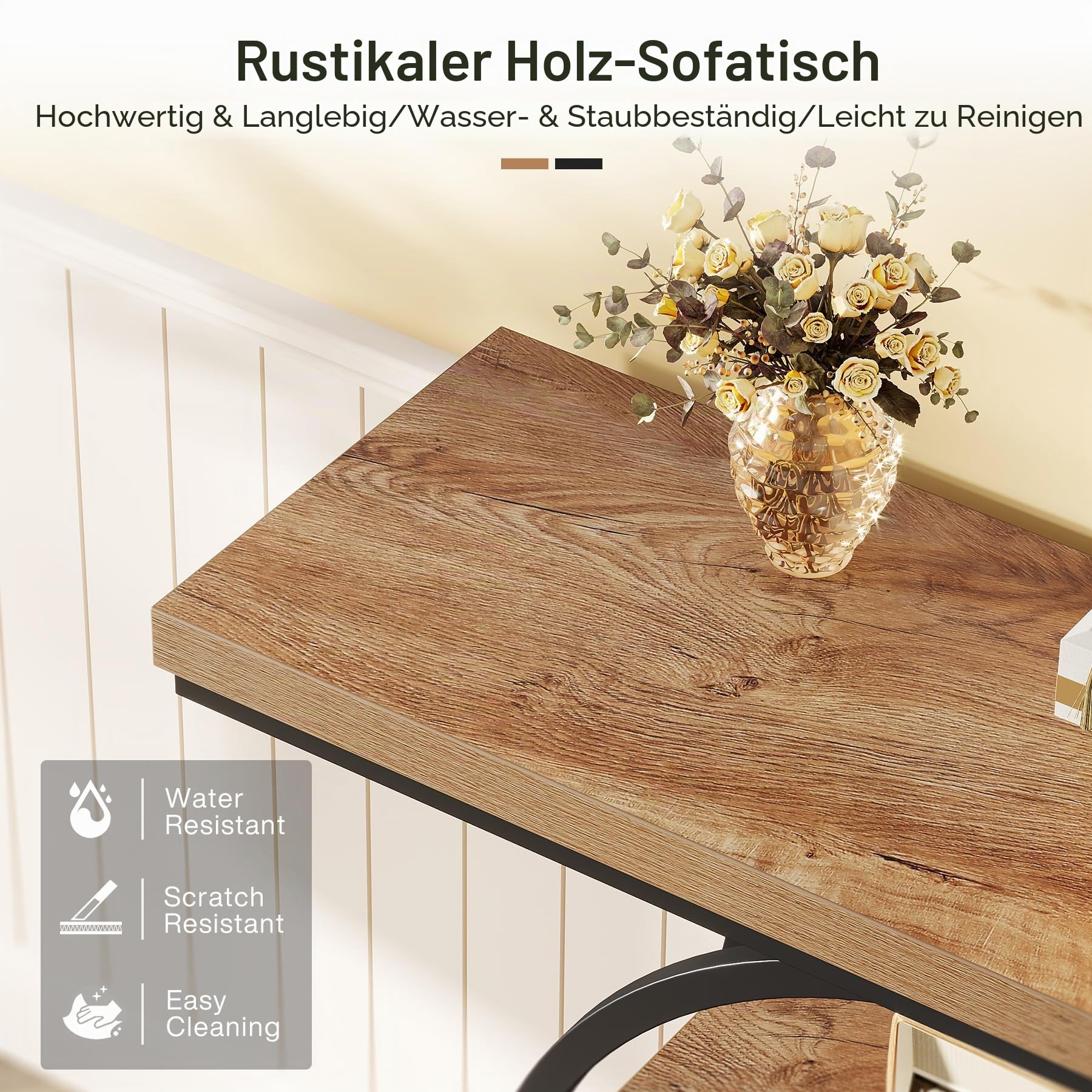 Tribesigns Konsolentisch Schmal 105 x 30 cm, Flurtisch mit 4 Ablagen, Industrieller Eingangstisch mit Rundem Metallrahmen, Flurkonsole für Kleine Räume, Wohnzimmer und Foyer, Hellbraun