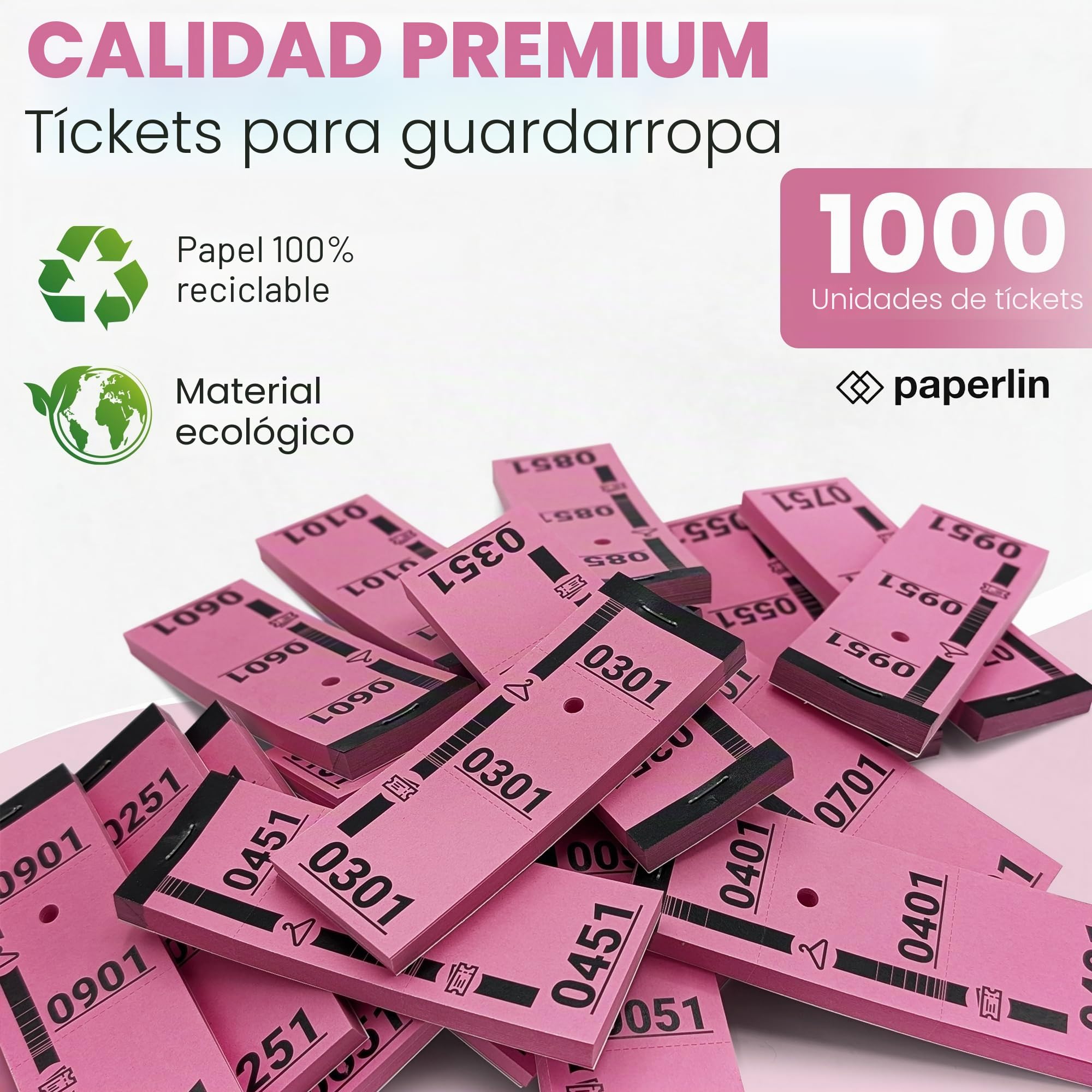 1000 fichas de guardarropa de cartón, numeradas y perforadas, ideales para gestión de guardarropa, eventos, rimbola y recepciones, 3 piezas precortadas, 5 x 14 cm, 20 juegos de 50 entradas (rosa)