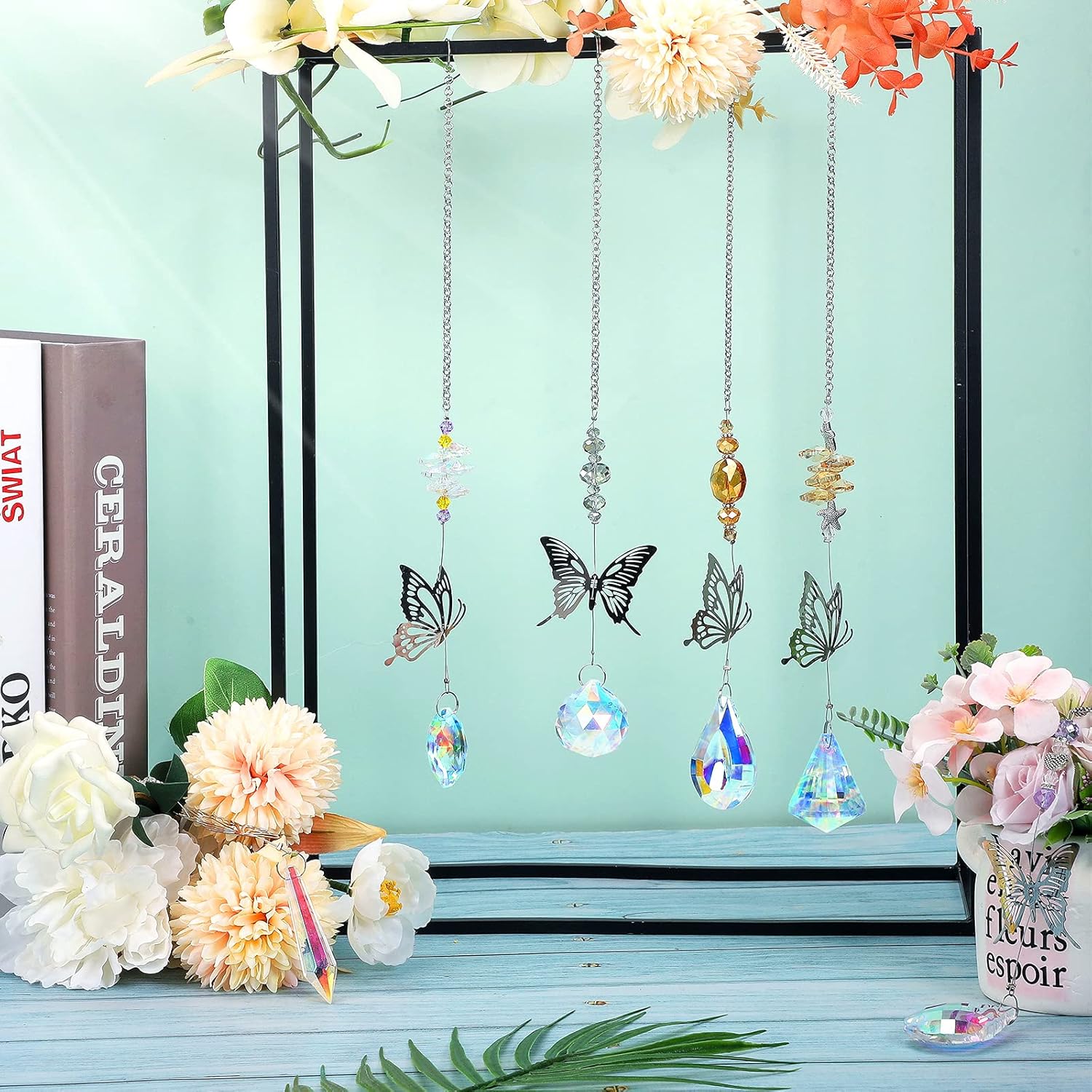 Hicarer 7 Pieces Crystals Suncatcher Butterfly Prism Sun Catchers Colorful Crystal Chandelier Rainbow Pendant Christmas Tree Decor Wall Hanging Window Ornament - Image 7