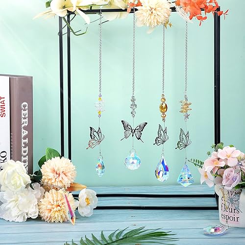 Miniatura 7 de Hicarer 7 piezas de cristales atrapasoles mariposa prisma atrapasoles araña de cristal colorido arco iris colgante árbol de Navidad decoración pared