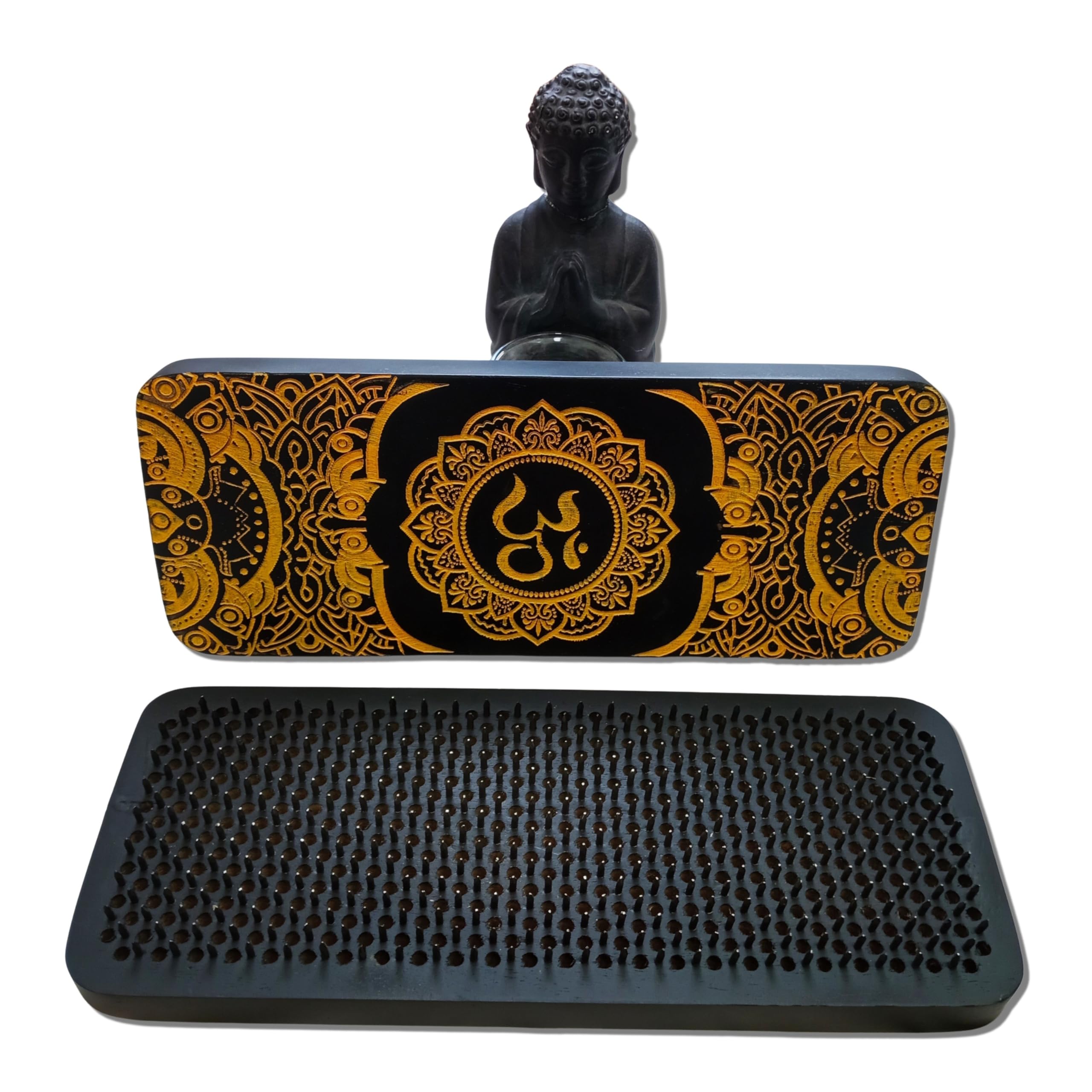 Sadhu Board tablica do paznokci z ciemnego drewna mango ze złotymi akcentami, 100% ręcznie wykonana, 3 rozmiary: 10 mm, 12 mm i 15 mm, ćwiczyć jogę, rozluźnia napięcia